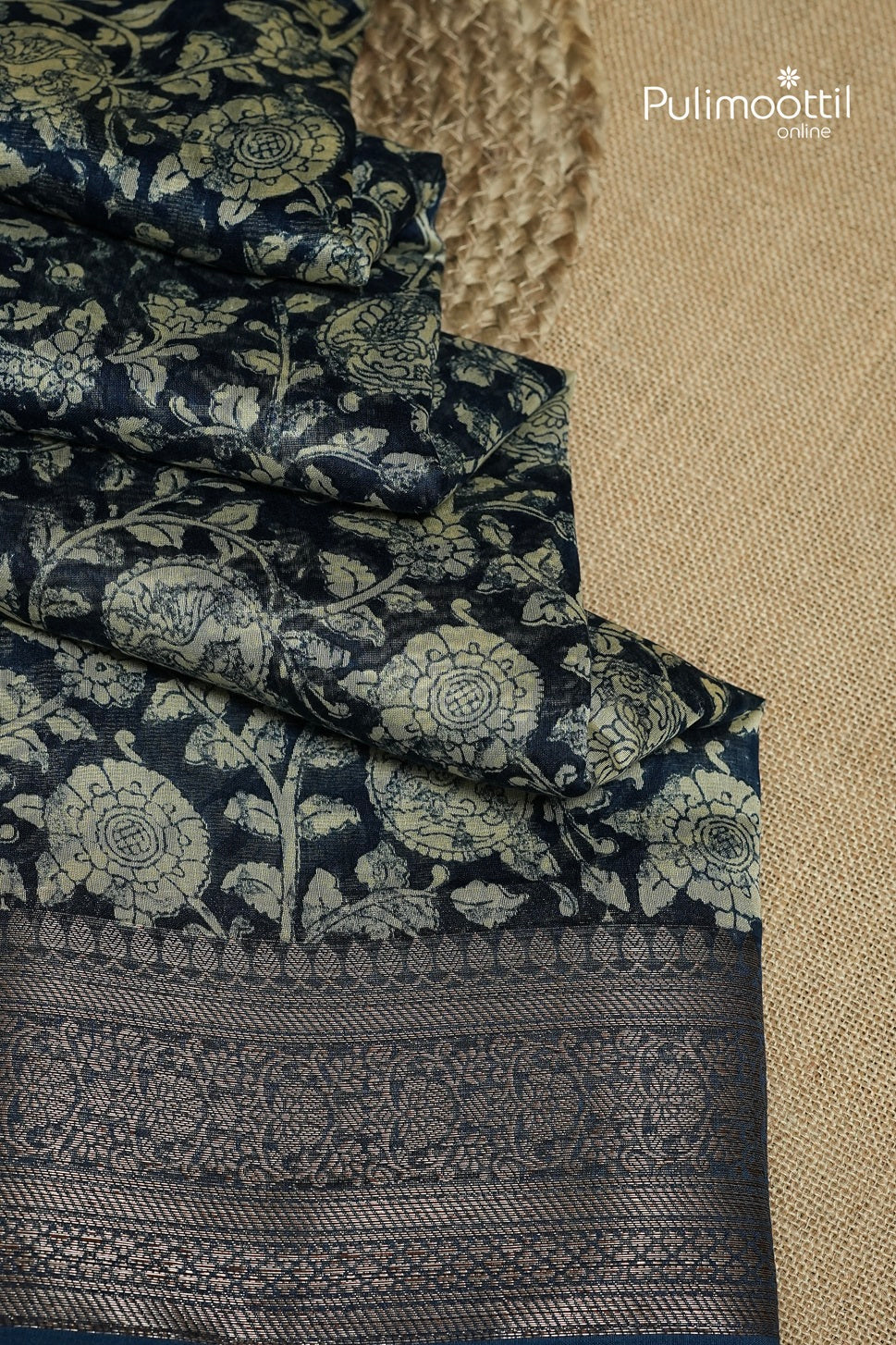 Dark German Blue Colour Chanderi Saree