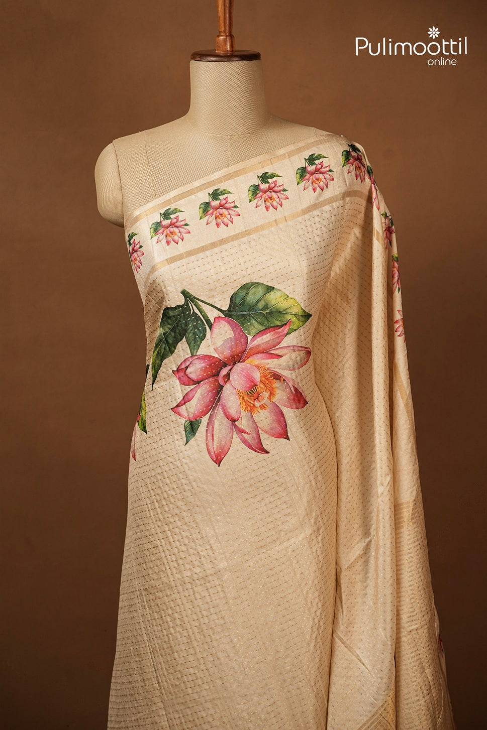 Ivory Colour Semi Jute Traditional Saree