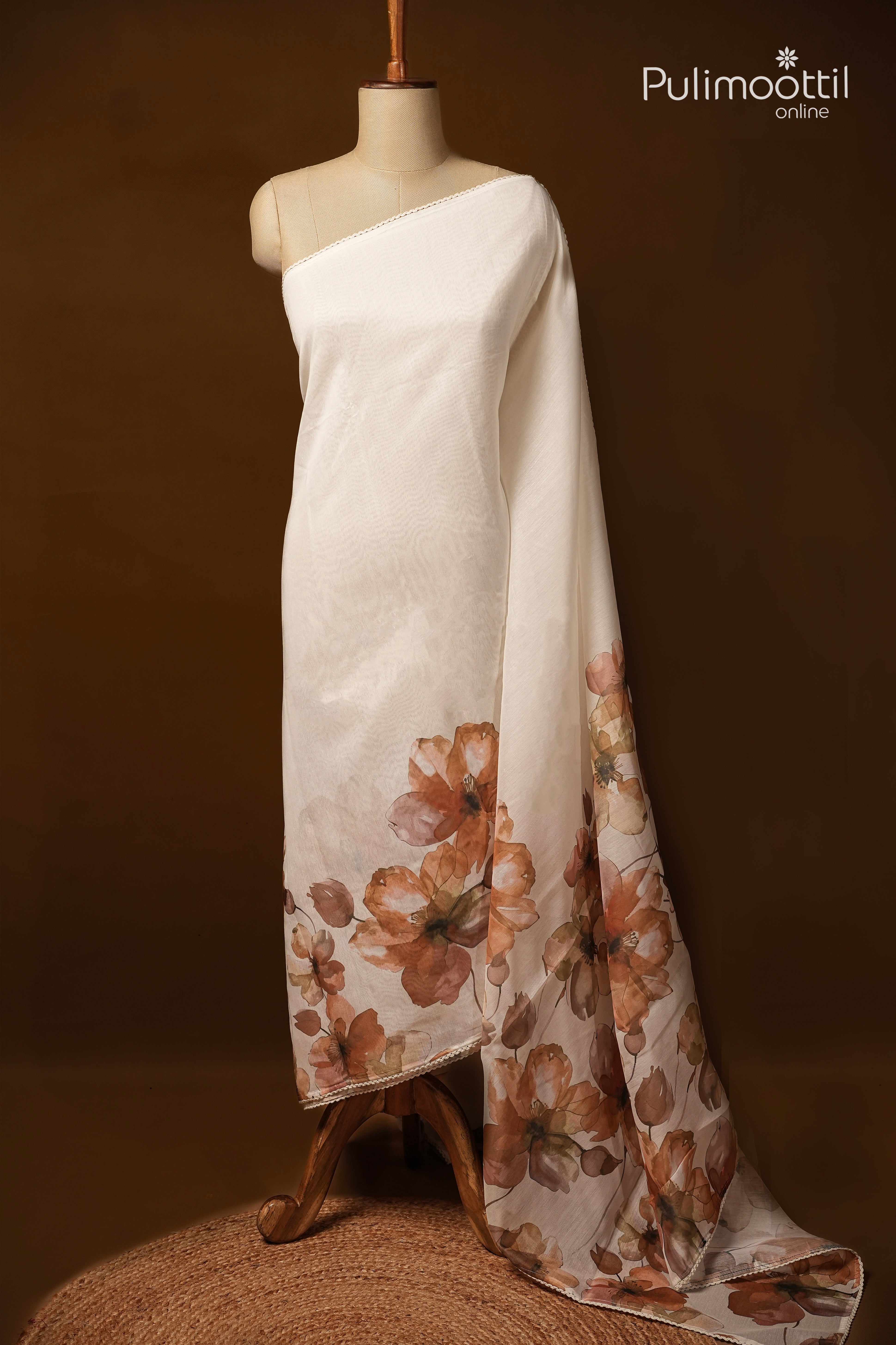 Offwhite Colour Semi chanderi Traditional Saree