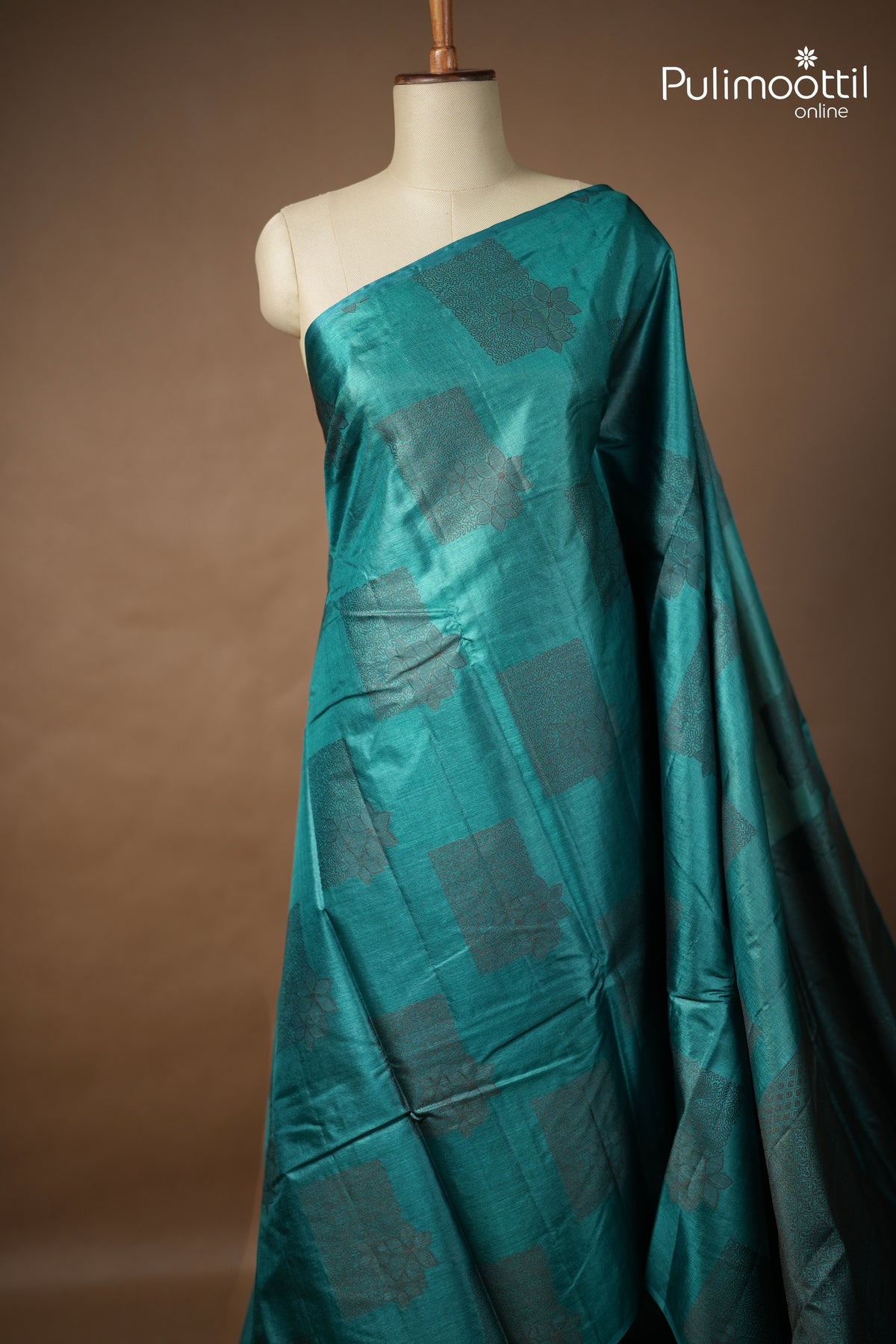 Dark Sky Blue Colour Tussar Silk Saree