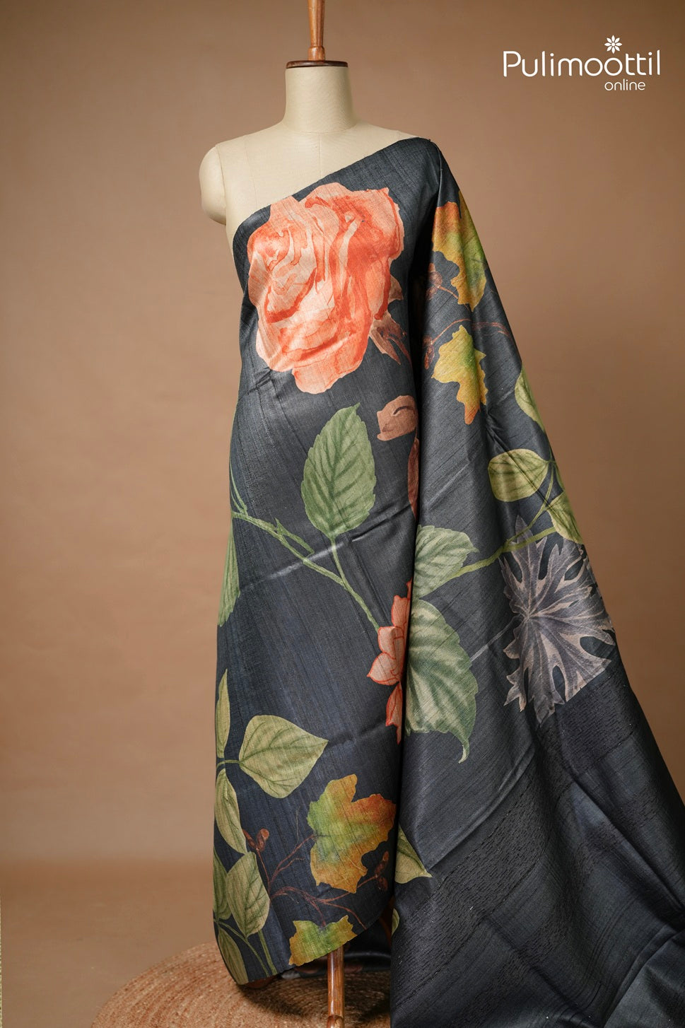 Black Colour Jute And Tussar Silk Saree