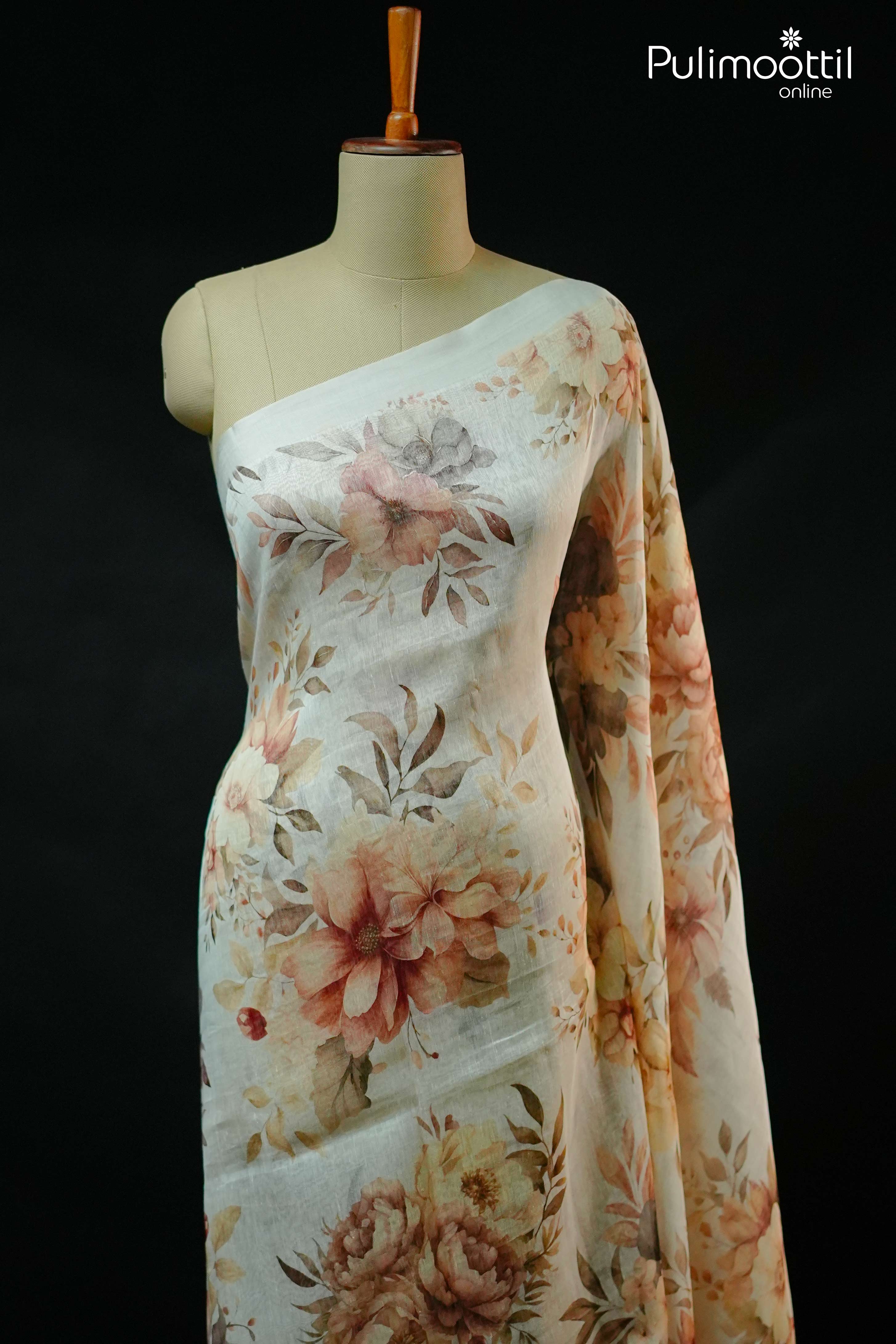 Off White Colour Linen Silk Saree.