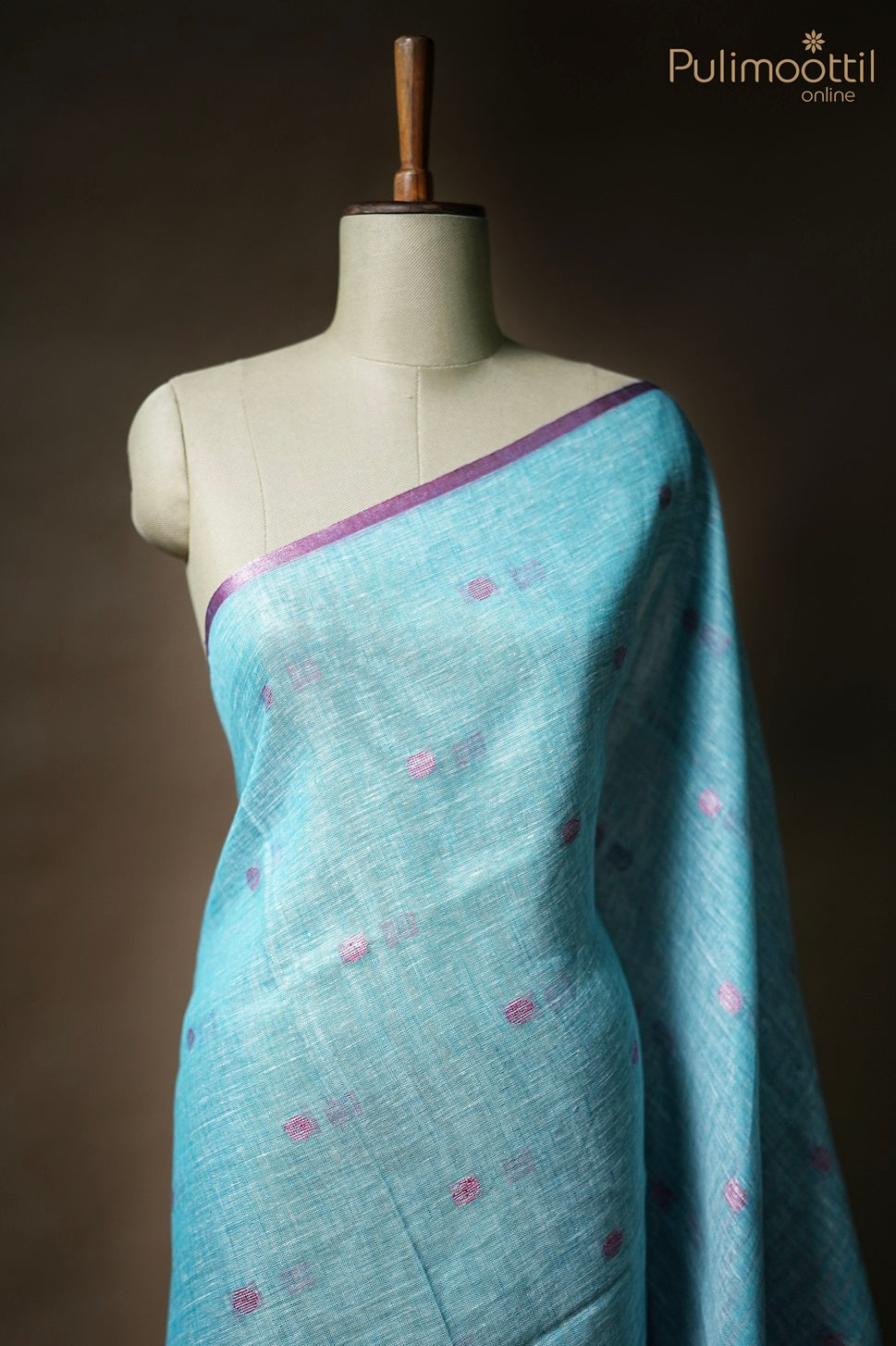 Sky Blue Colour Linen Saree.