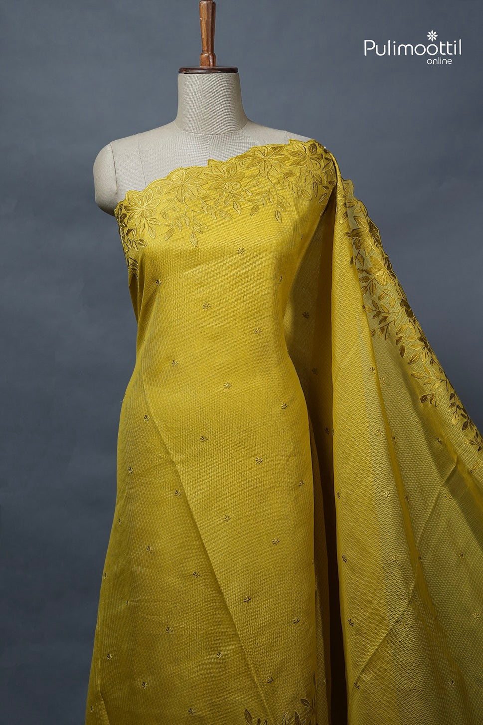 Olive Yellow Colour Net Cotta Fancy Saree