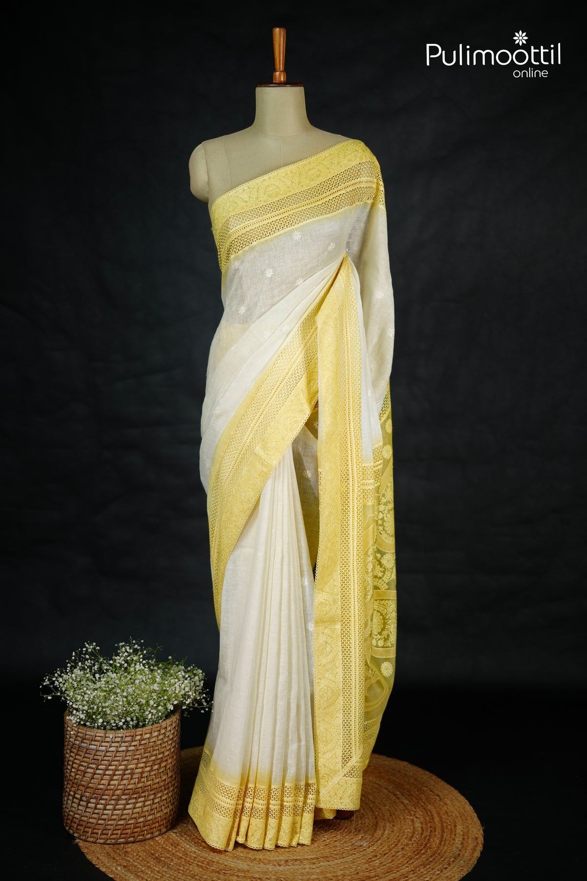 Offwhite Colour Linen Saree