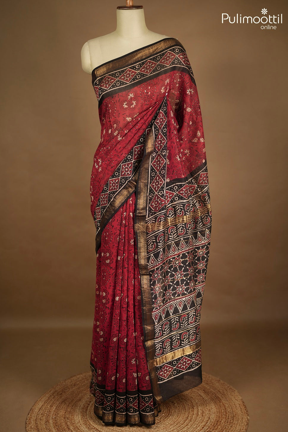 Brick Red Colour Chanderi Saree