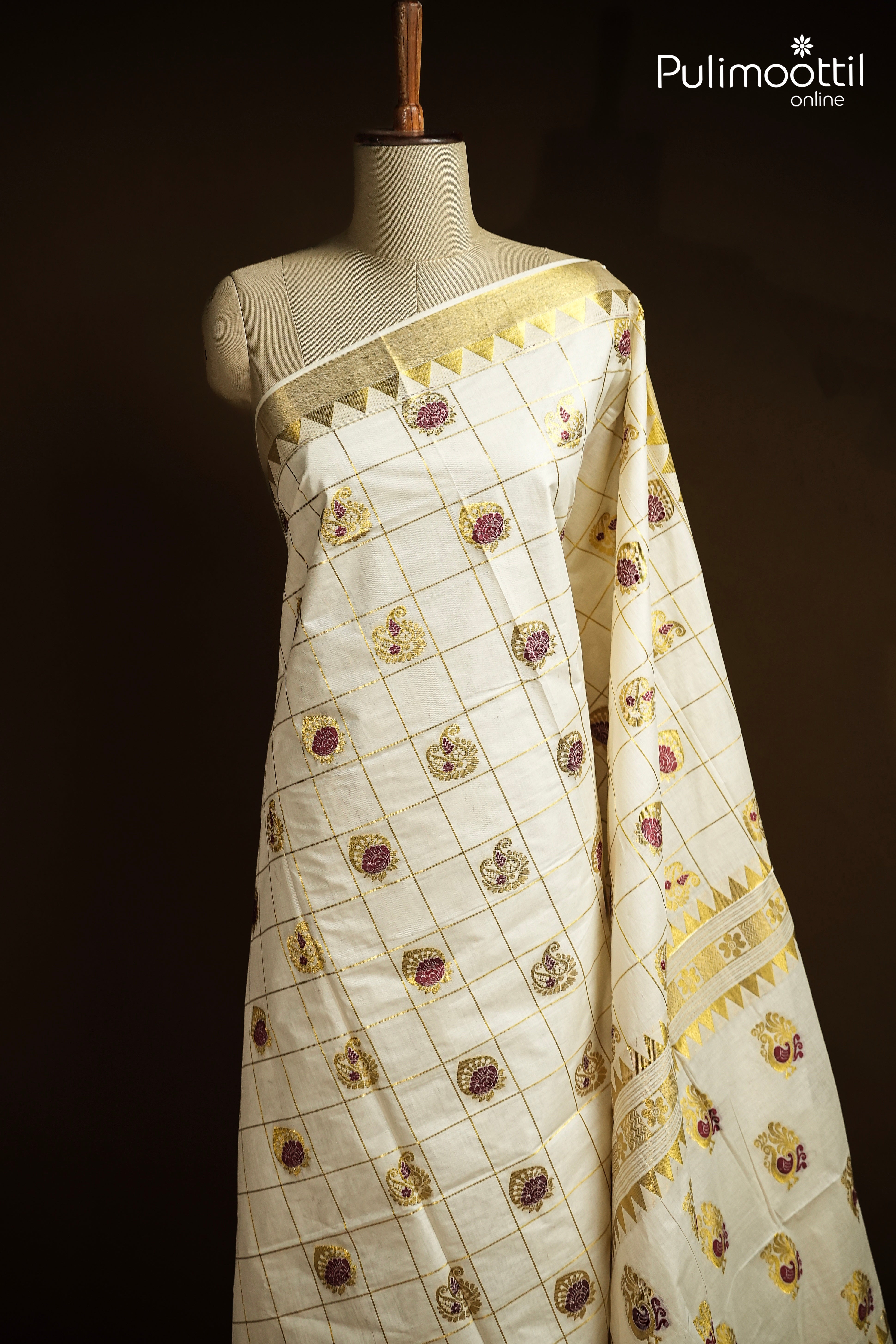 Off White Colour Kerala Traditional Set Saree