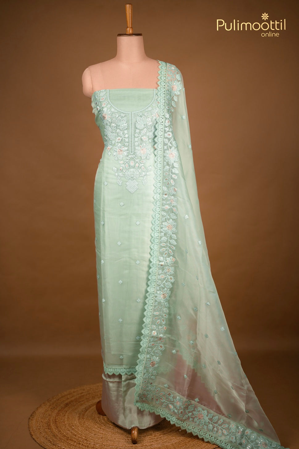 Pastel Blue Net Unstitched Salwar Set