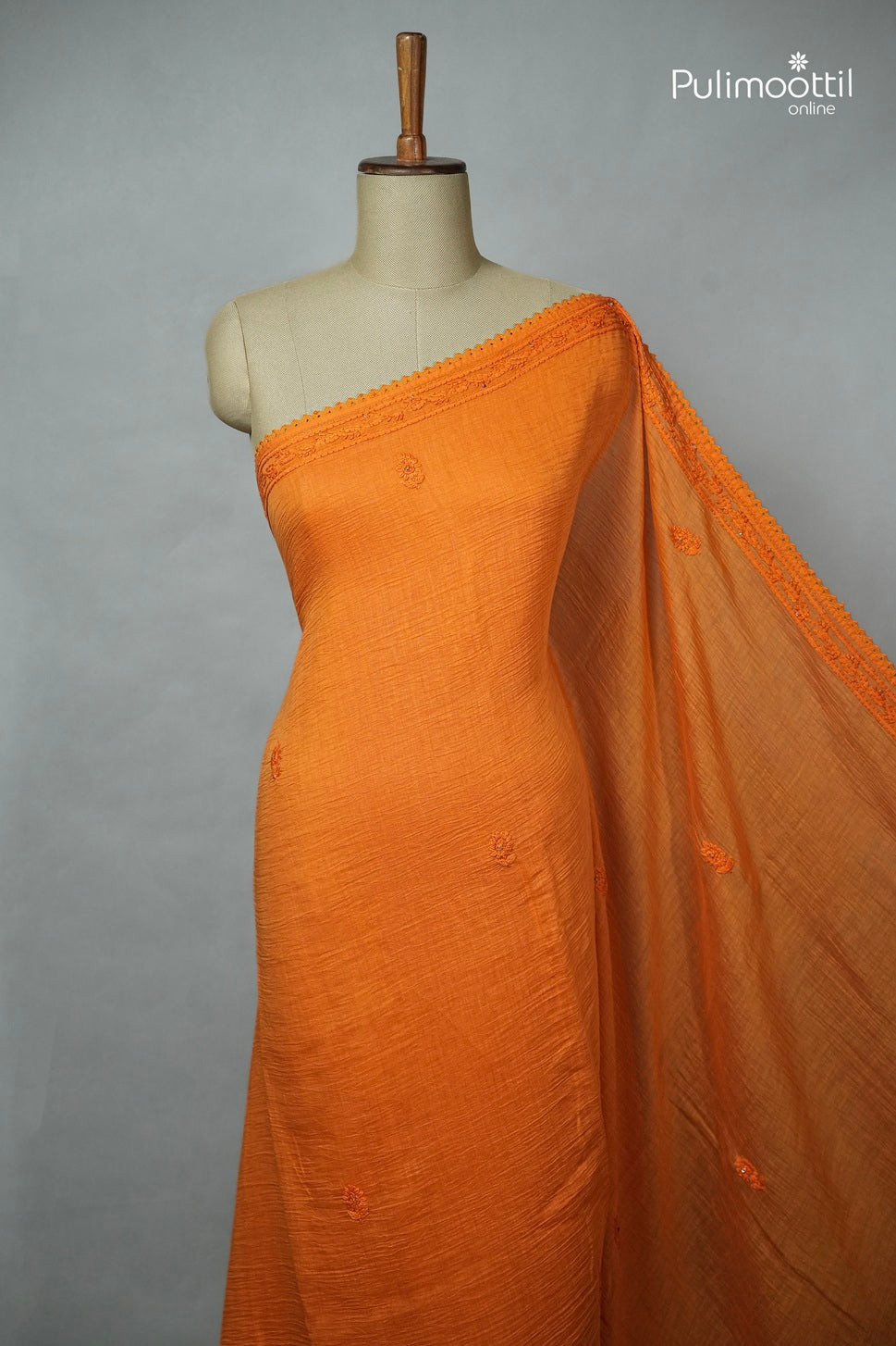 Orange Colour Chanderi Chikankari Saree