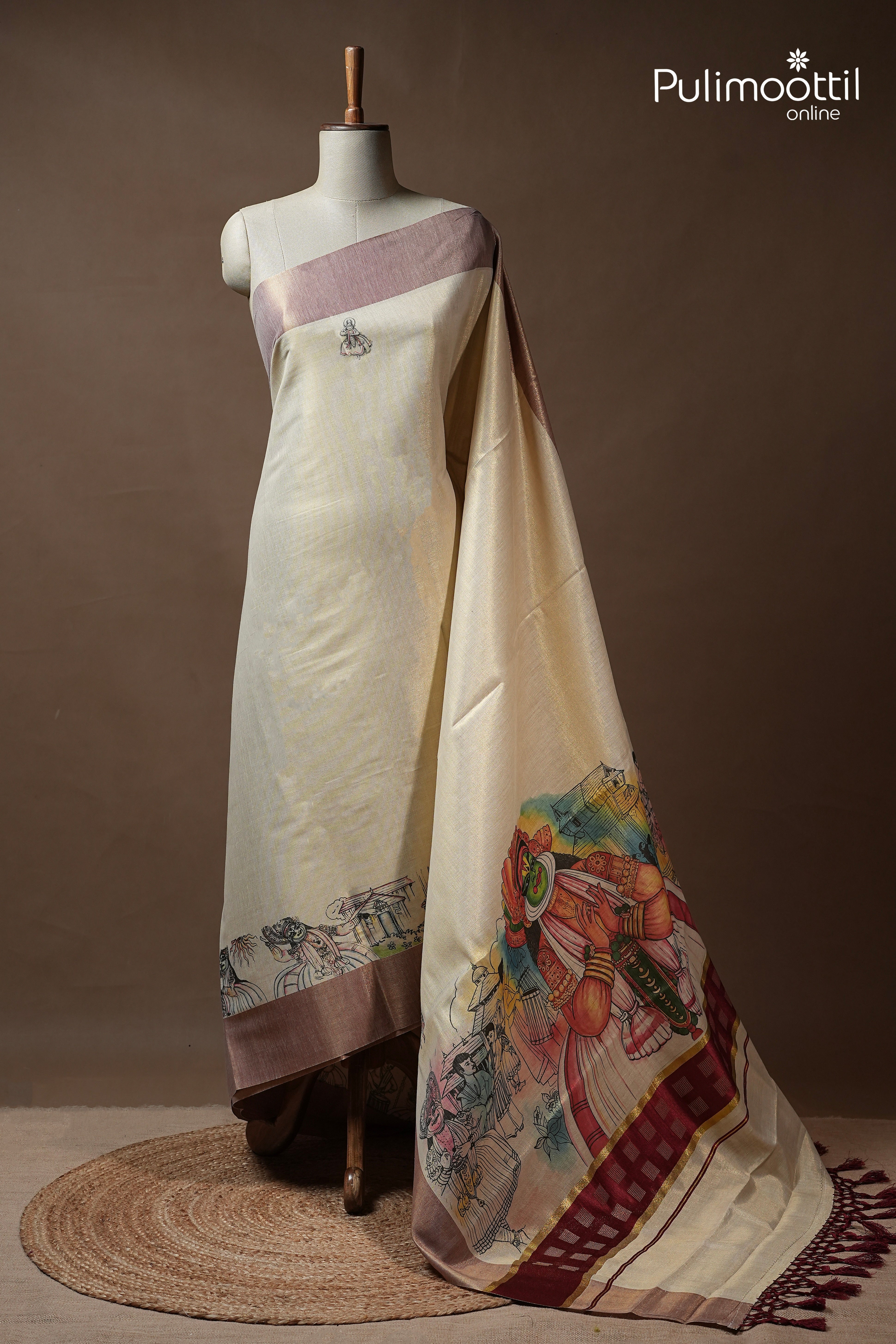 Kerala Traditional Kathakali Golden Tissue Set Saree