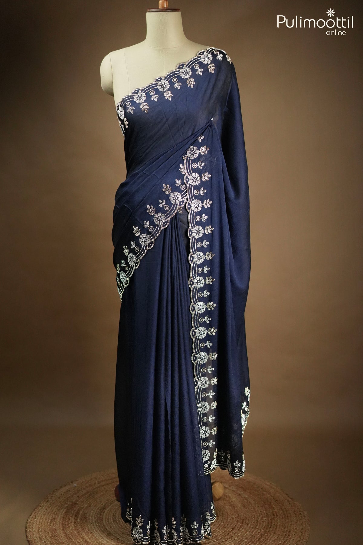 Blue Color Crushed Georgette Fancy Saree