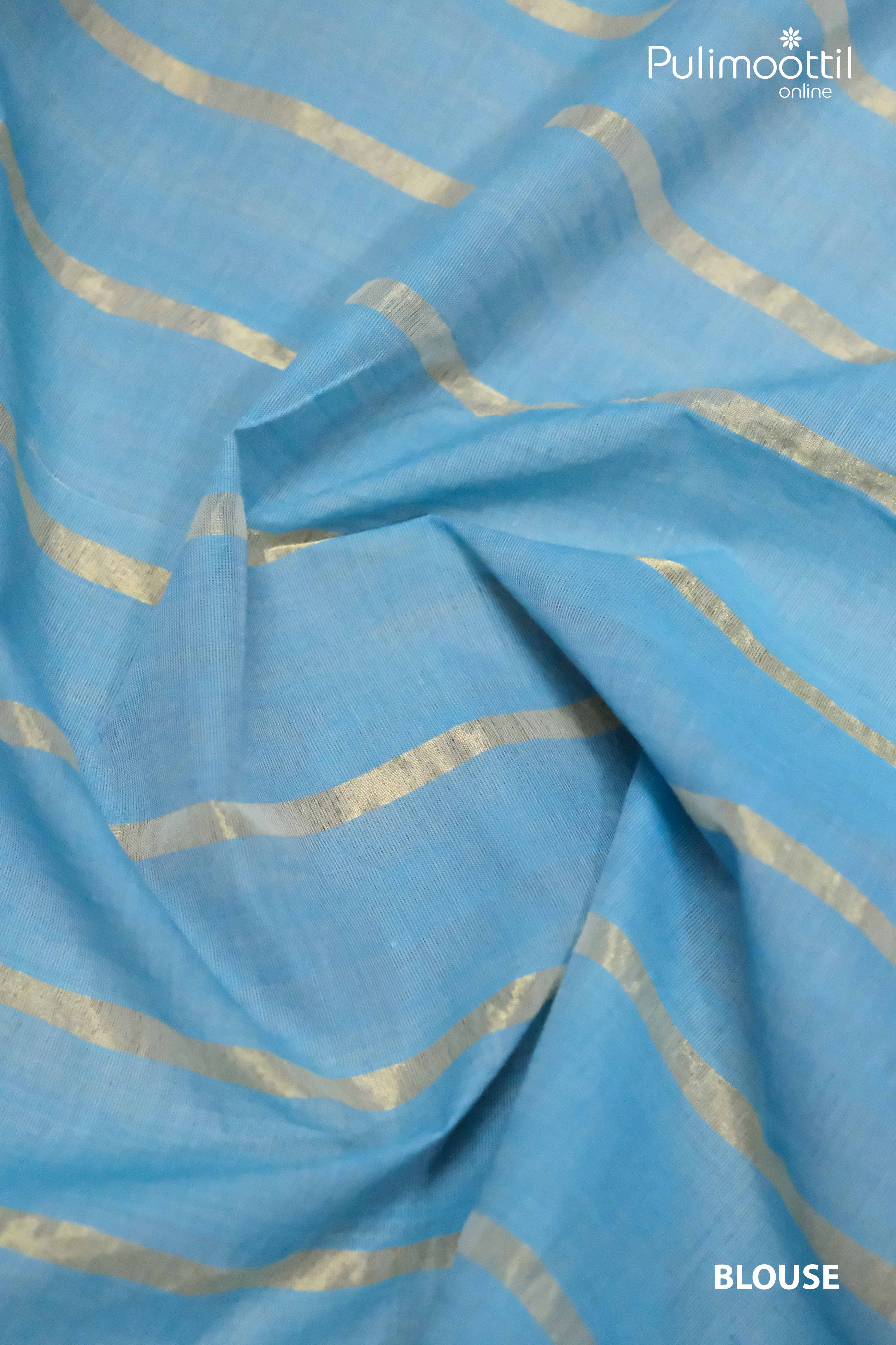 Sky Blue Colour Kerala Traditional Pure Handloom Onam Kerala Saree