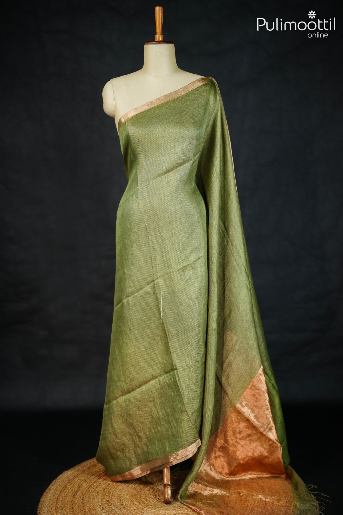 Olive Green Colour Linen Saree