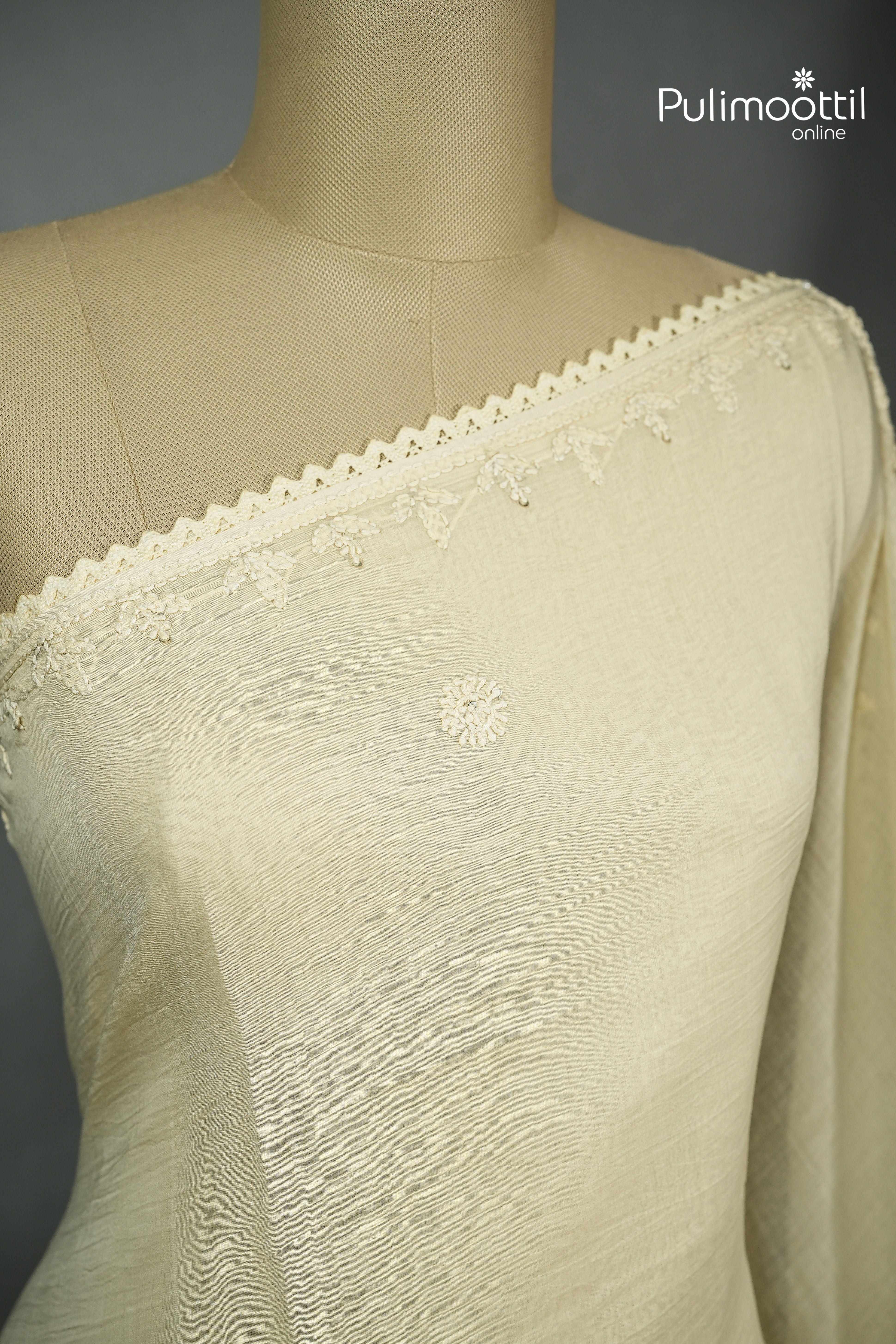 Ivory Colour Chanderi Chikankari Saree
