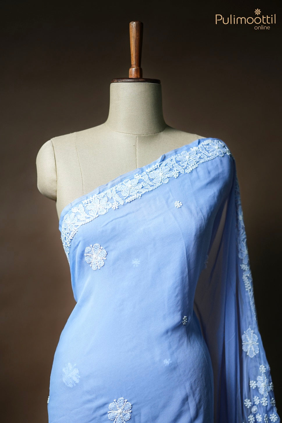 Periwinkle Blue Colour Georgette Chikankari Saree
