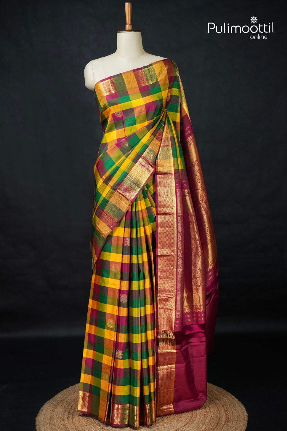 Madras Check Kanchipuram Designer Saree