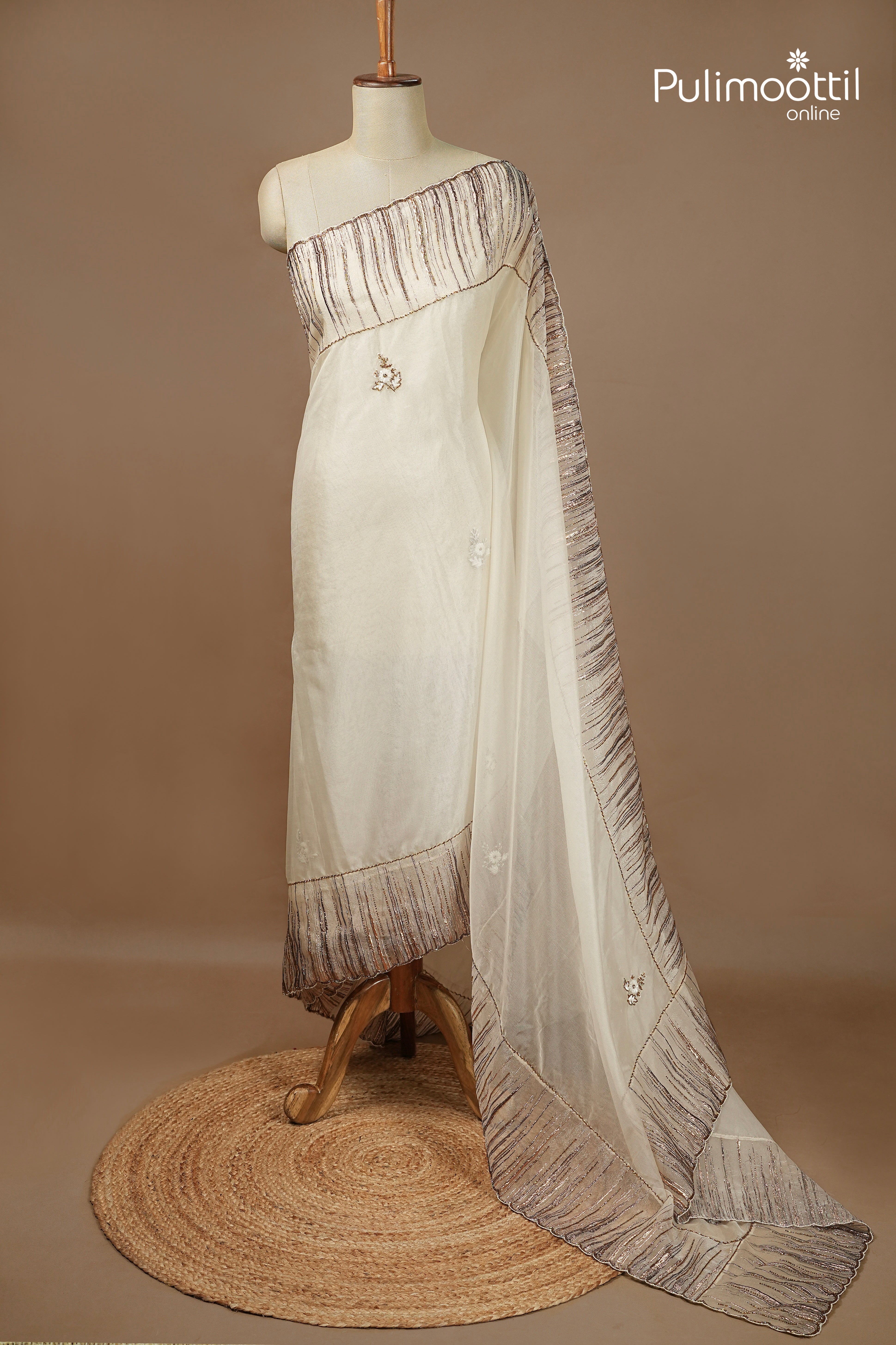 Offwhite Colour Oraganza Fancy Saree