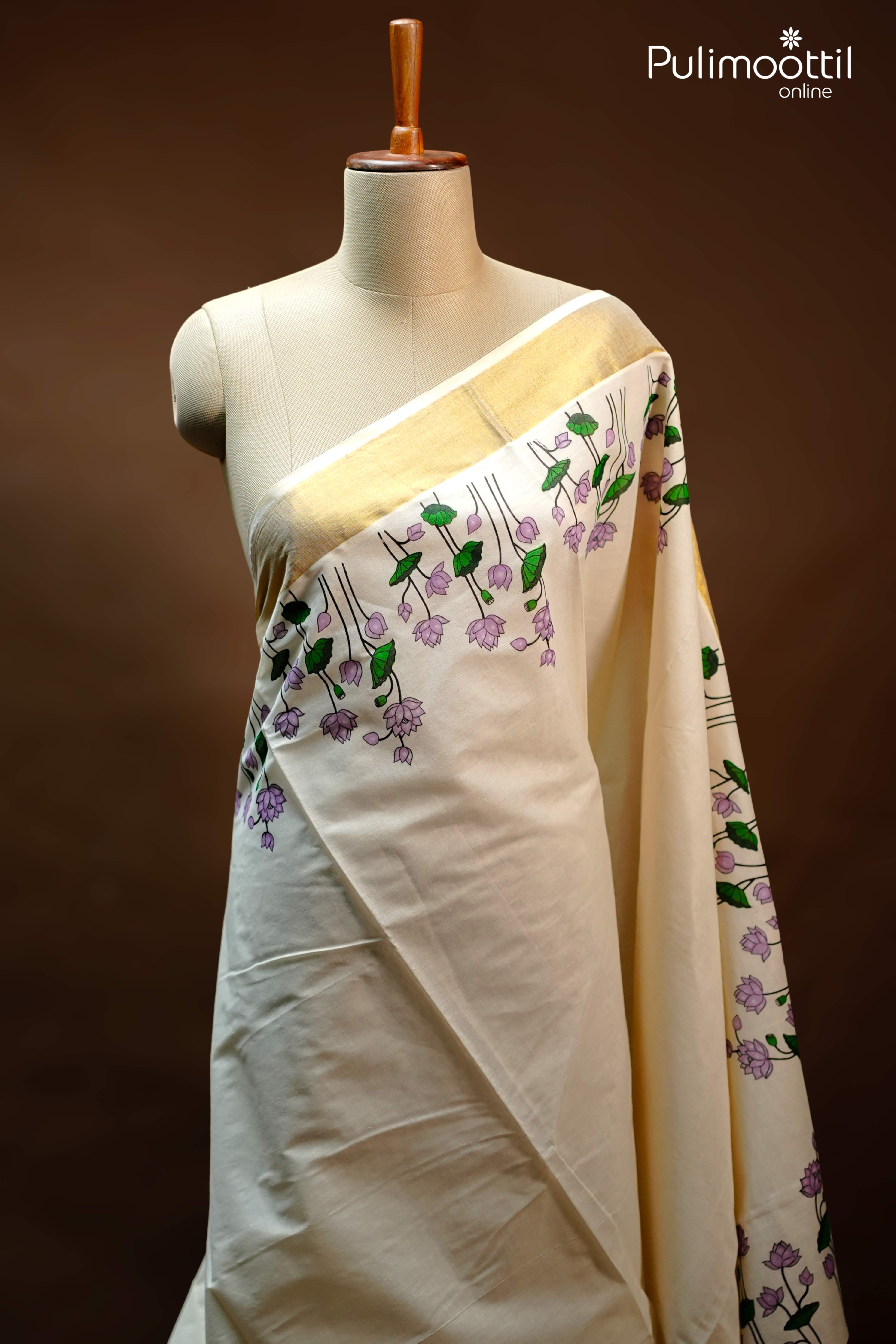 Cream Colour Kerala Traditional Set Saree.