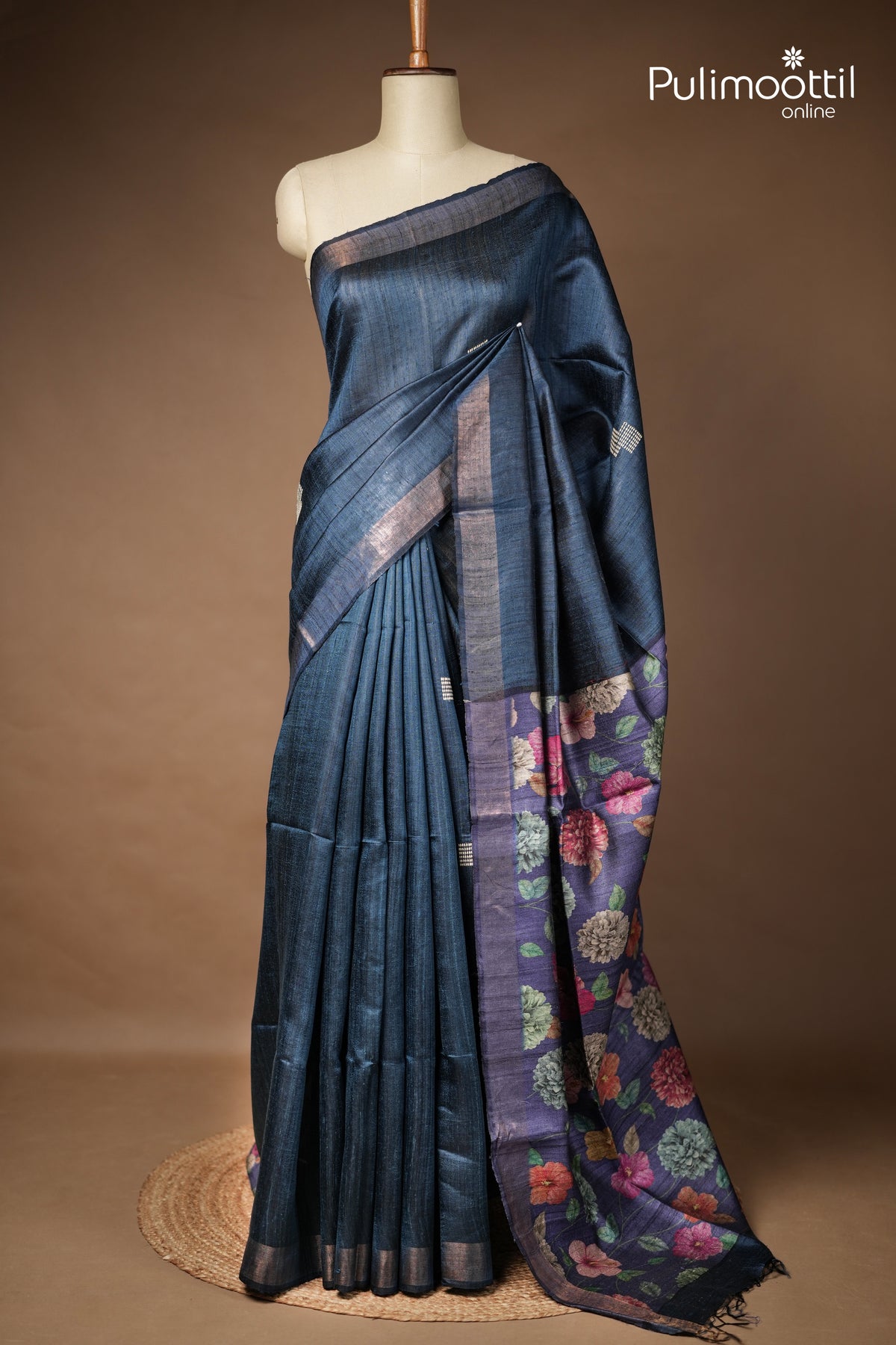 Dark German Blue Colour Jute Silk Saree
