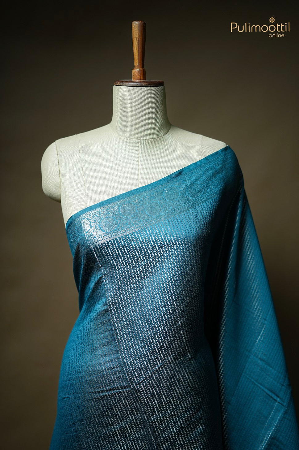 Dark Teal Blue Colour Chiniya Silk Saree