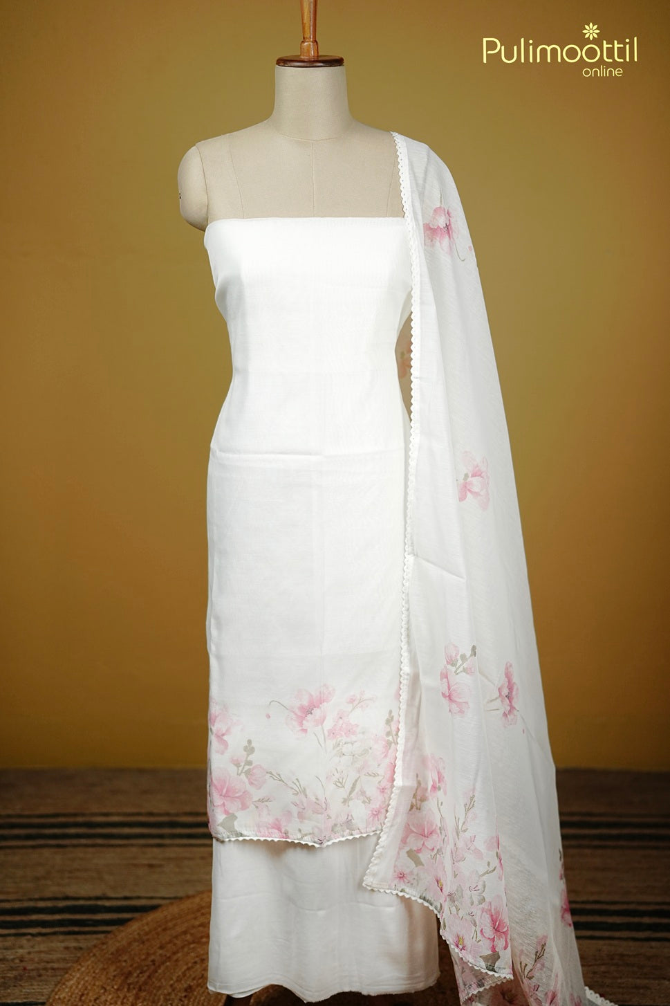 White Chanderi Unstitched Salwar Set
