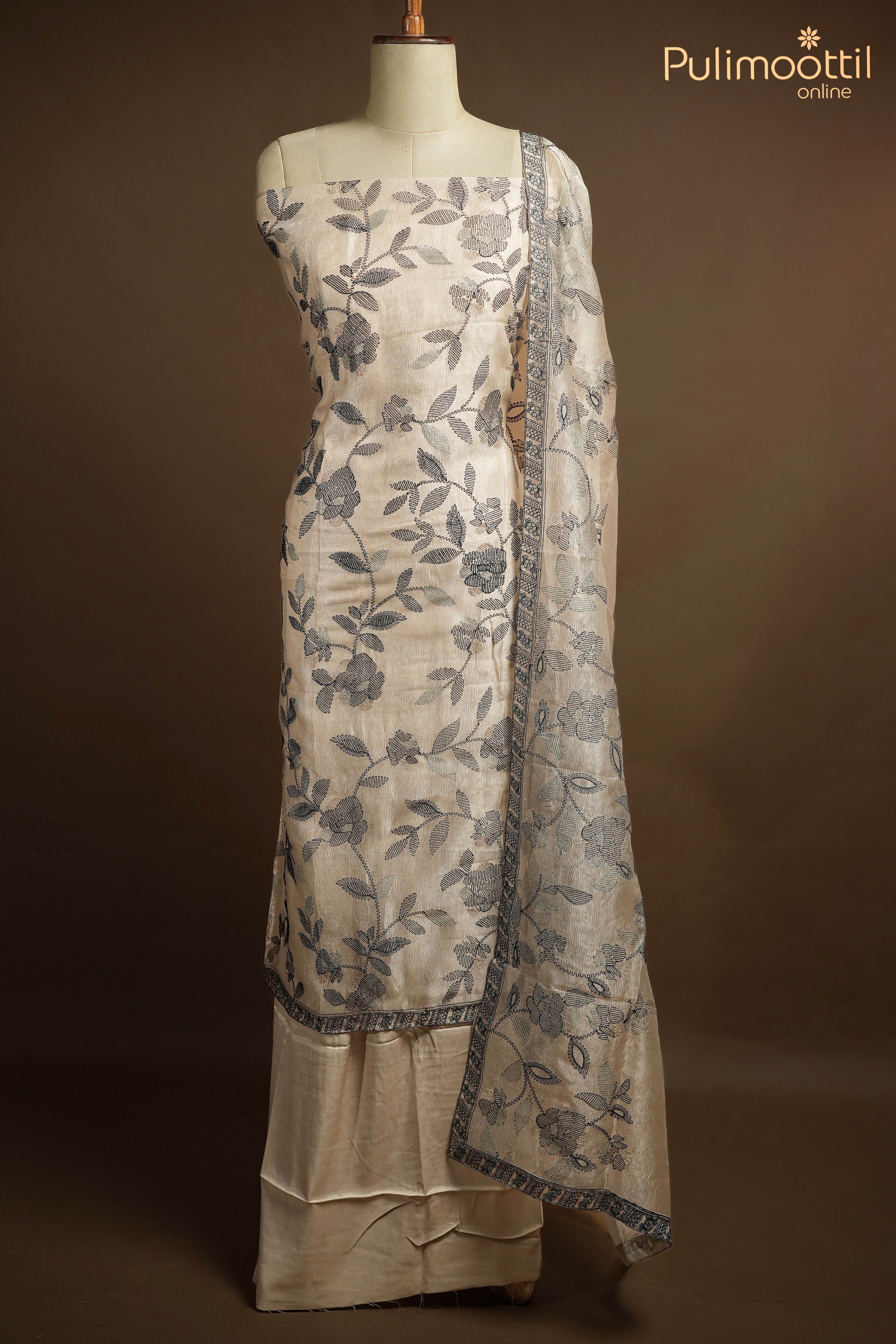 Ivory Crushed Organza Unstitched Salwar Set