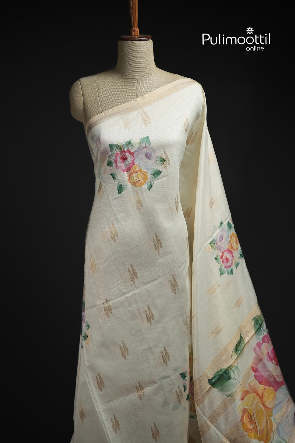 Off White Colour Semi Chanderi Traditional Saree