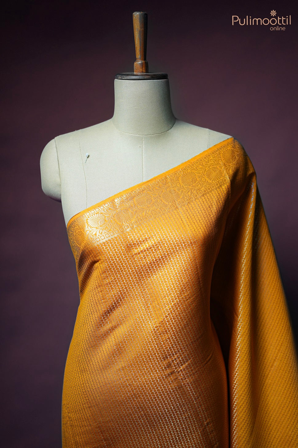Mustard Yellow Chiniya Silk Saree.