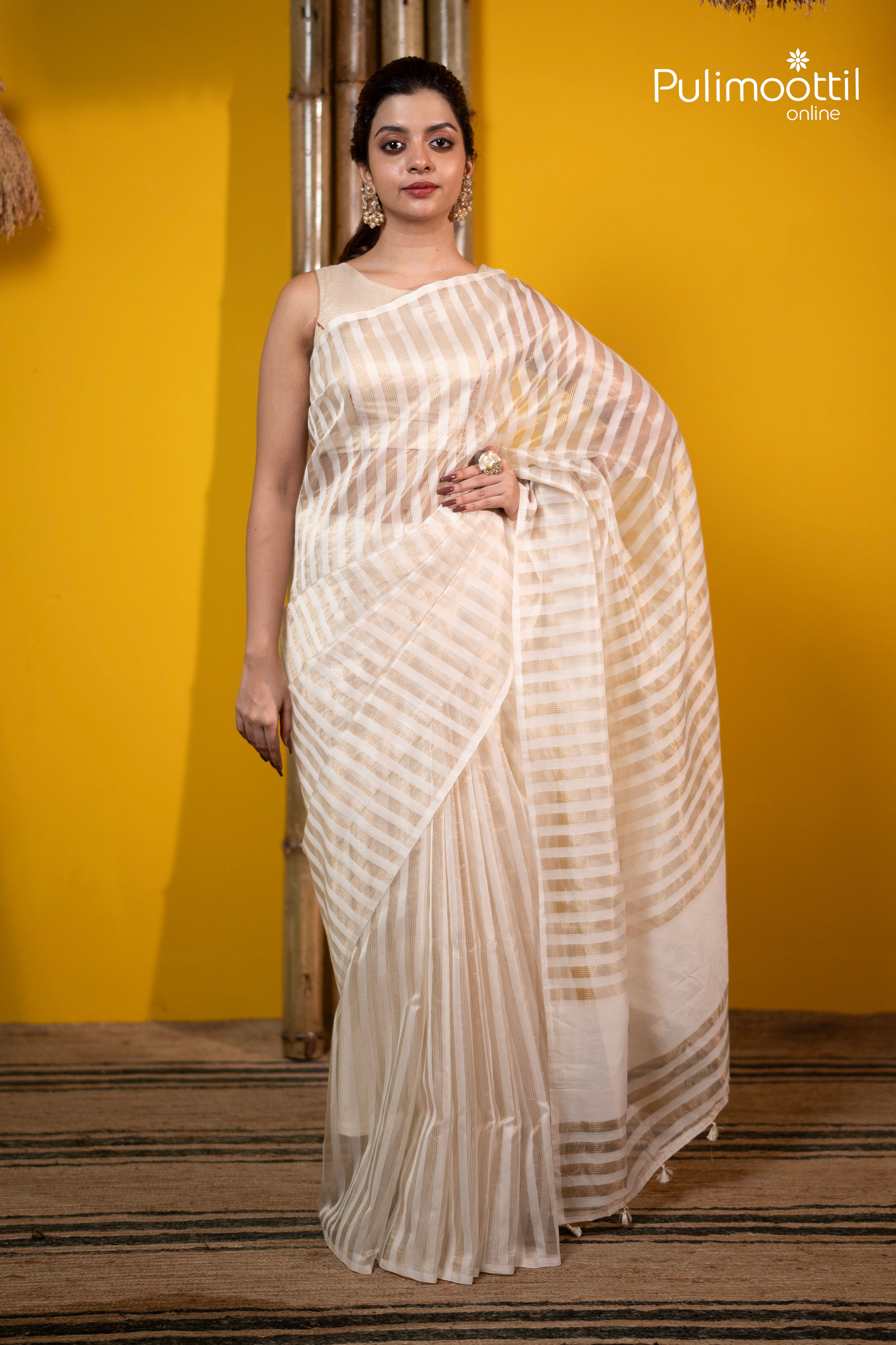 Offwhite Colour Semi Chanderi Traditional Saree