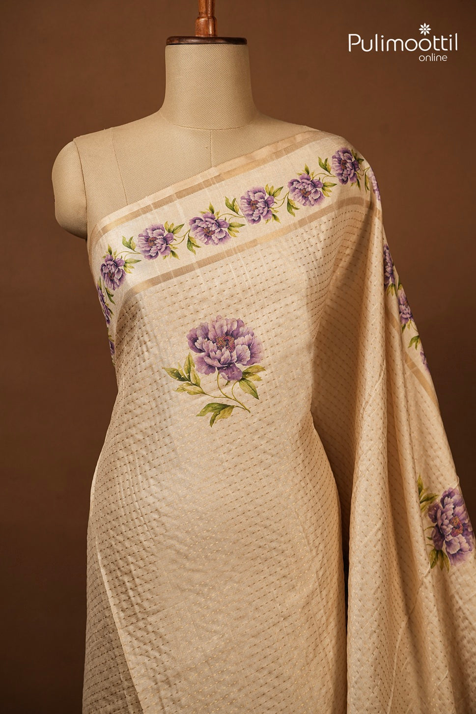 Ivory Colour Semi Jute Traditional Saree