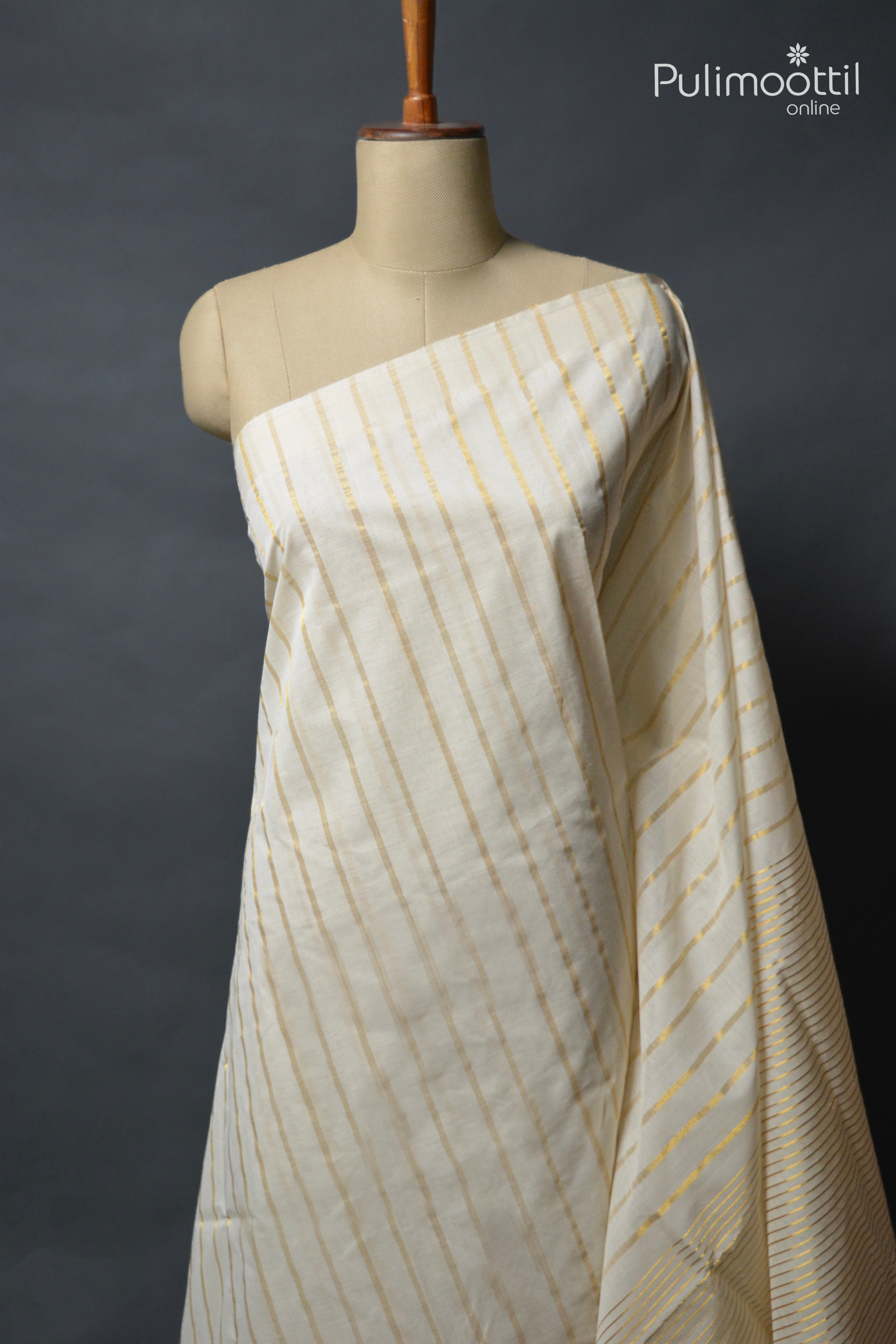 Cream colour Cotton Handloom Saree