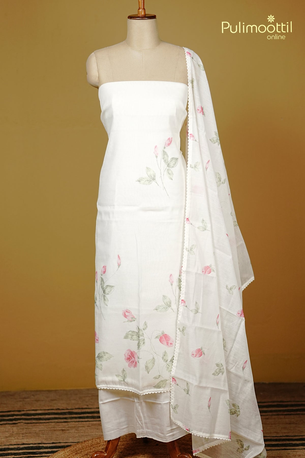White Chanderi Unstitched Salwar Set