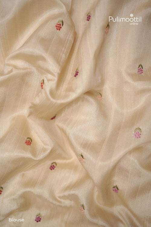 Beige Colour Semi Tussar Saree With Thread Work And Cut Work On Border.