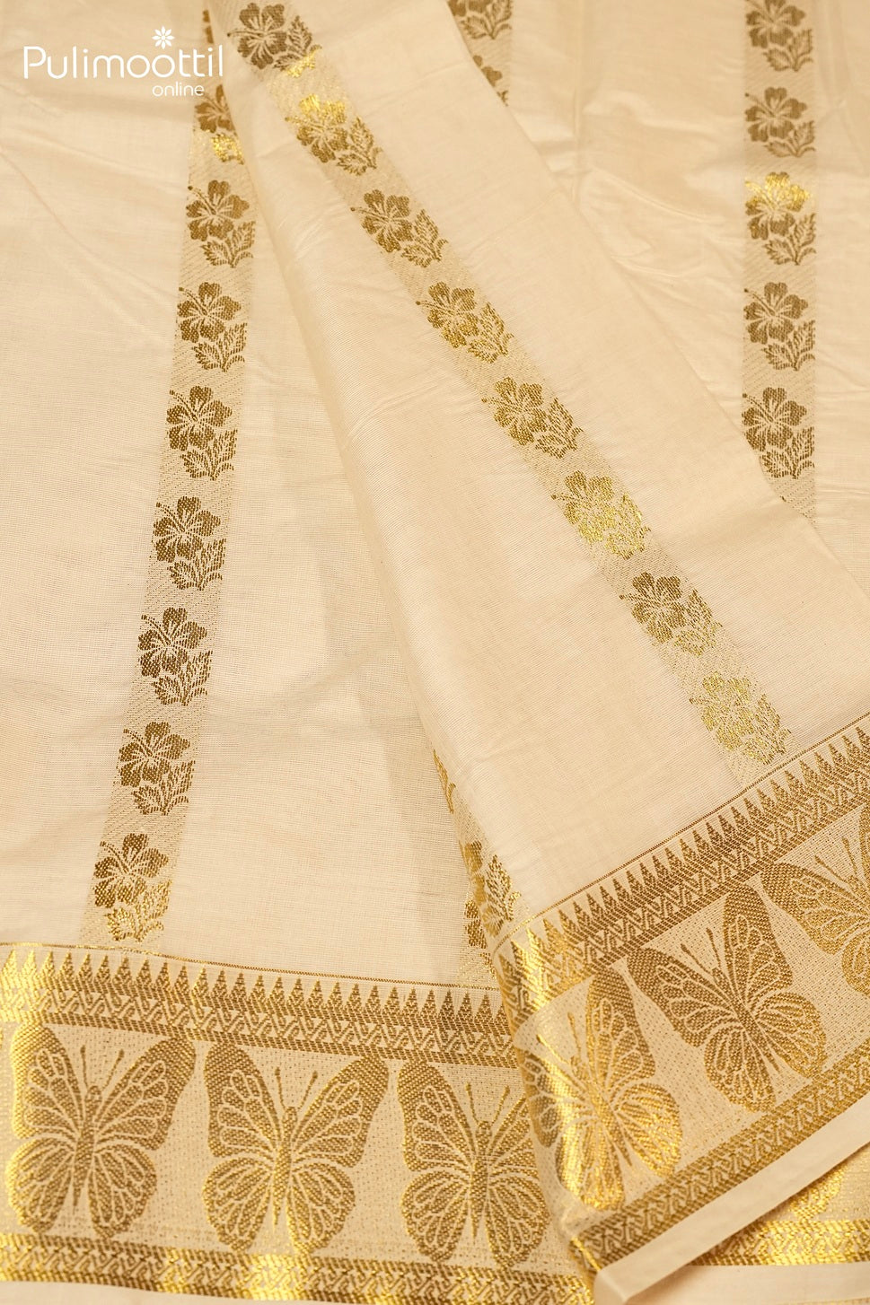 Offwhite Colour Kerala Traditional Golden Tissue Set Saree