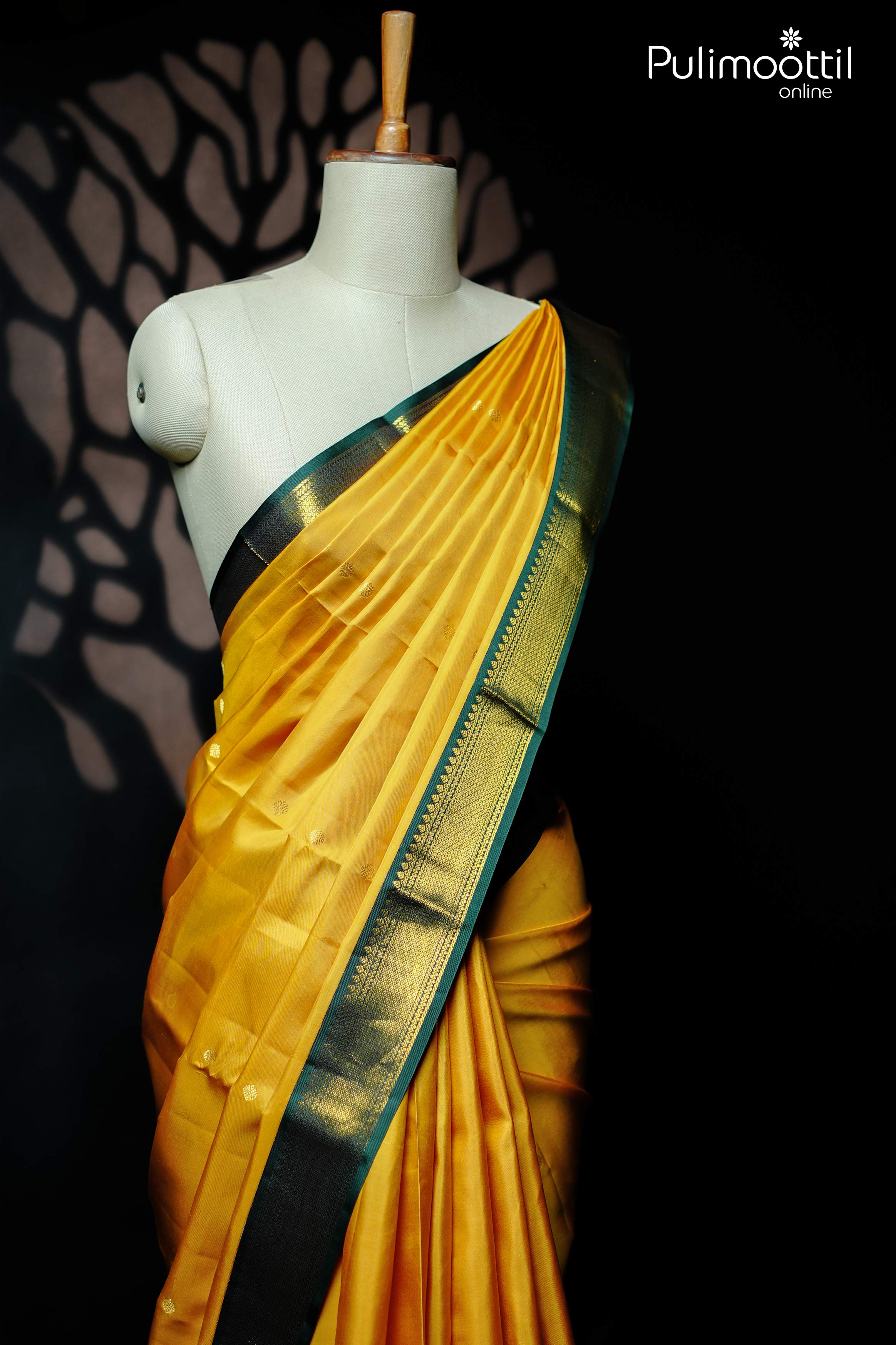 Golden Yellow Colour Pure Kanchipuram Saree.