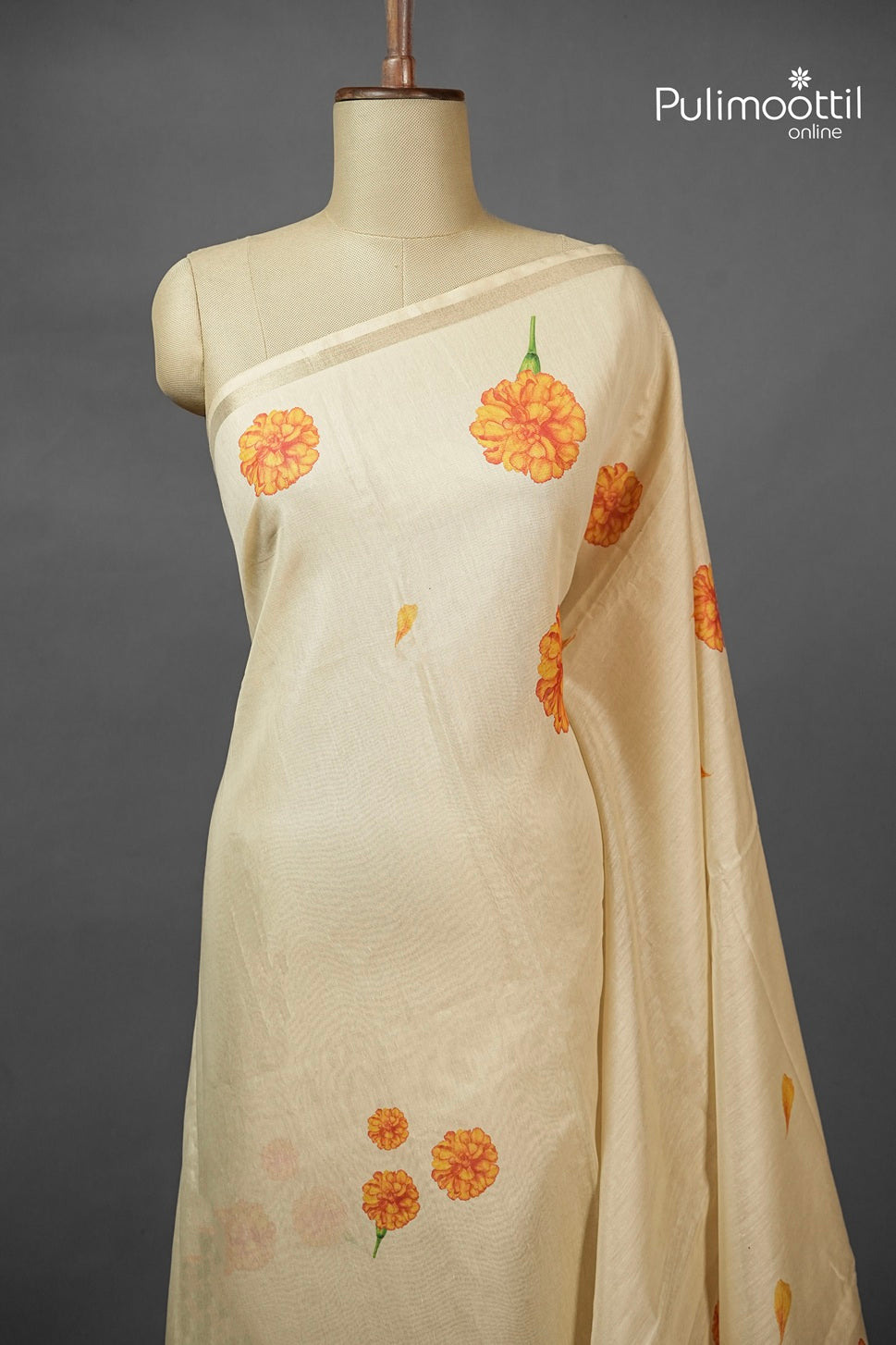 Ivory Colour Semi Chanderi traditional Saree