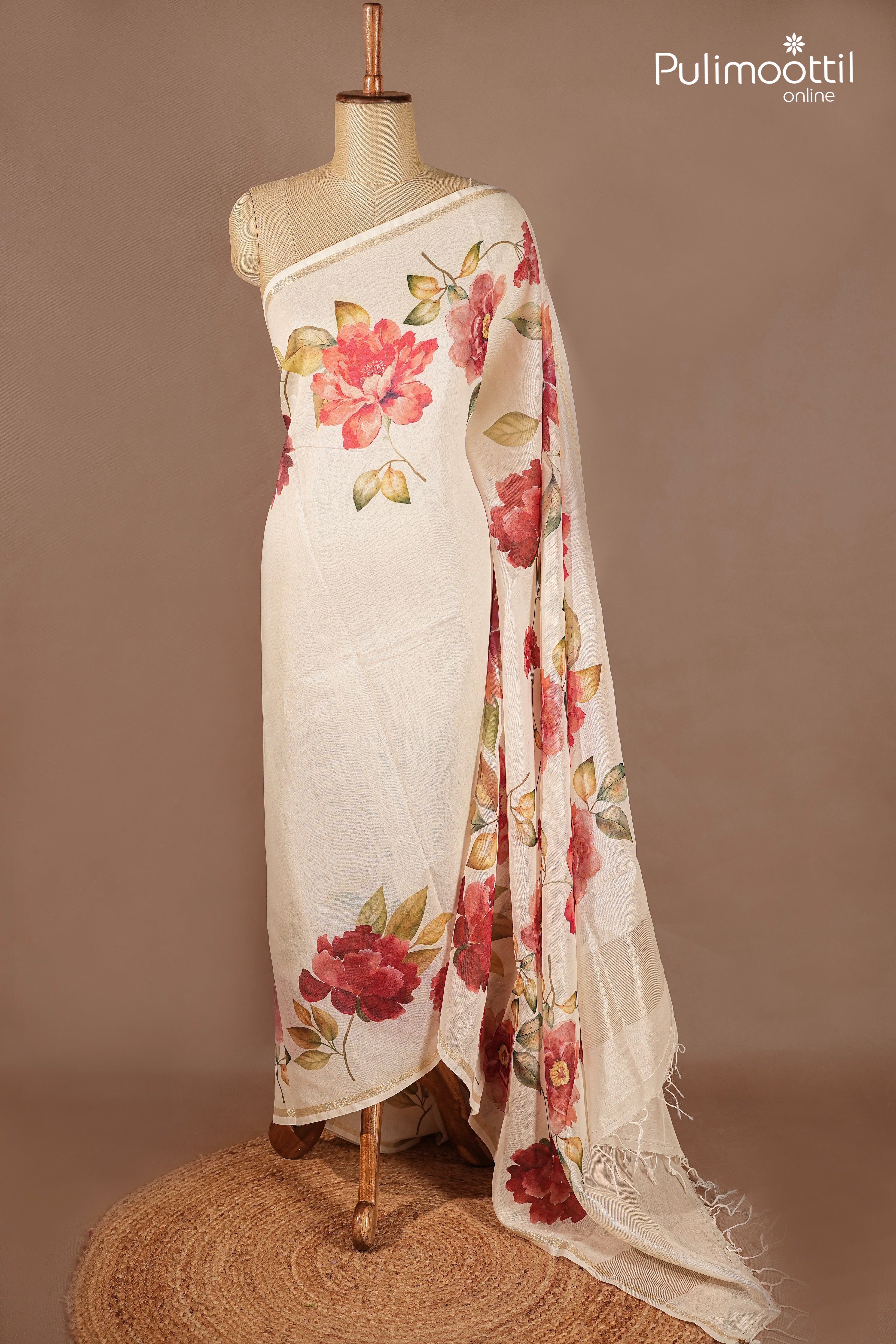 White Colour Semi Chanderi Traditional Saree
