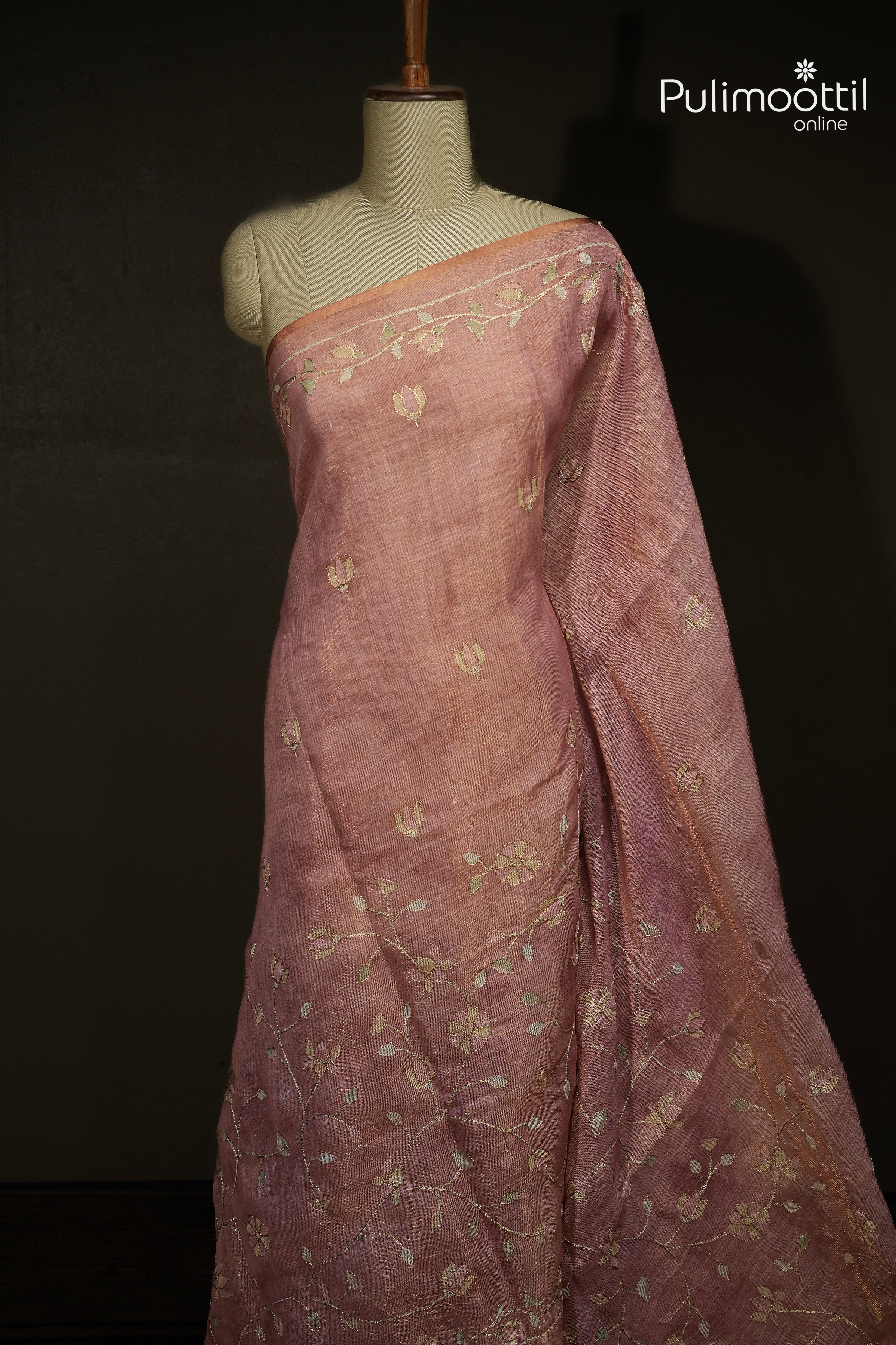 Onion Pink Colour Linen Tissue Saree