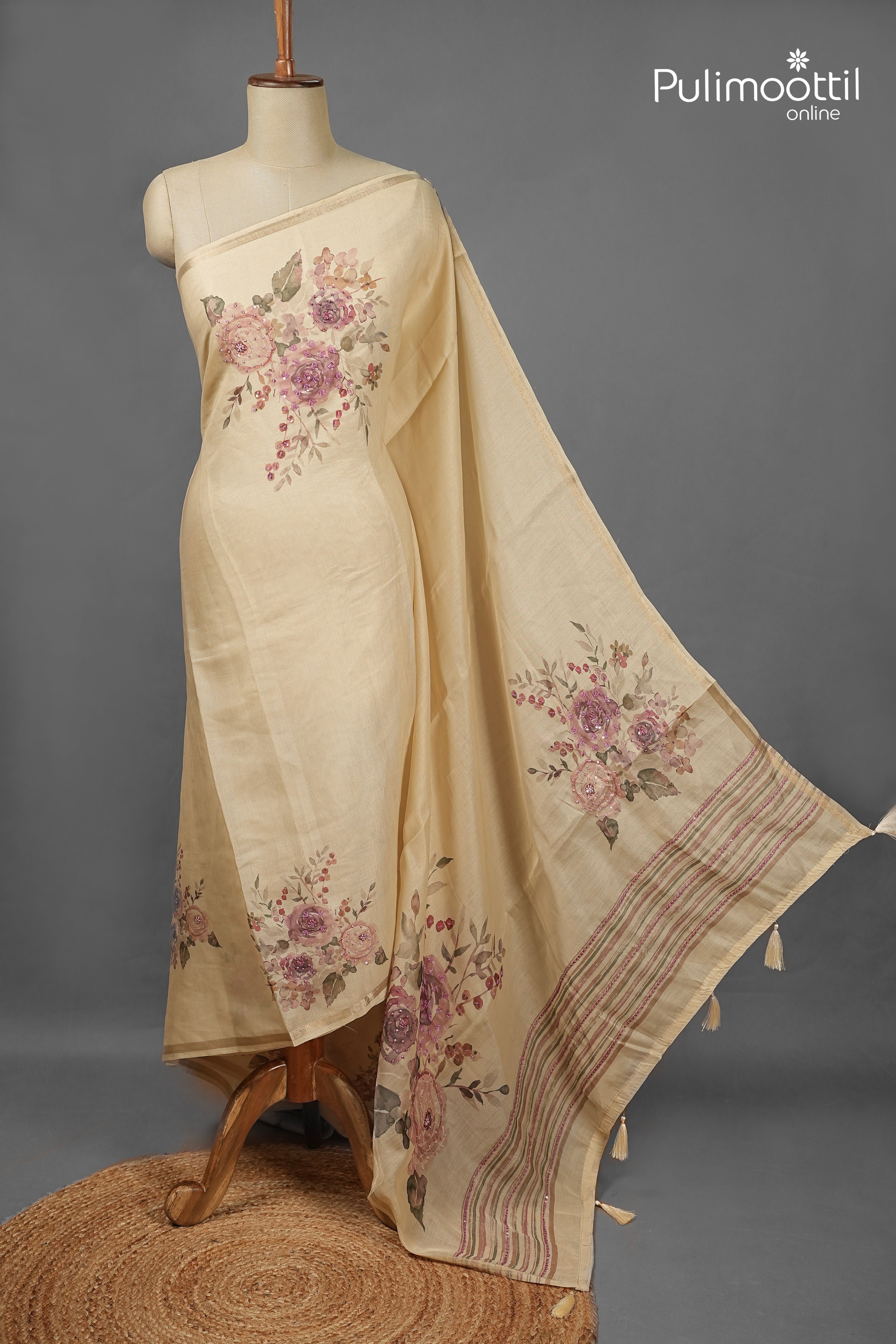 Ivory Colour Oraganza Saree