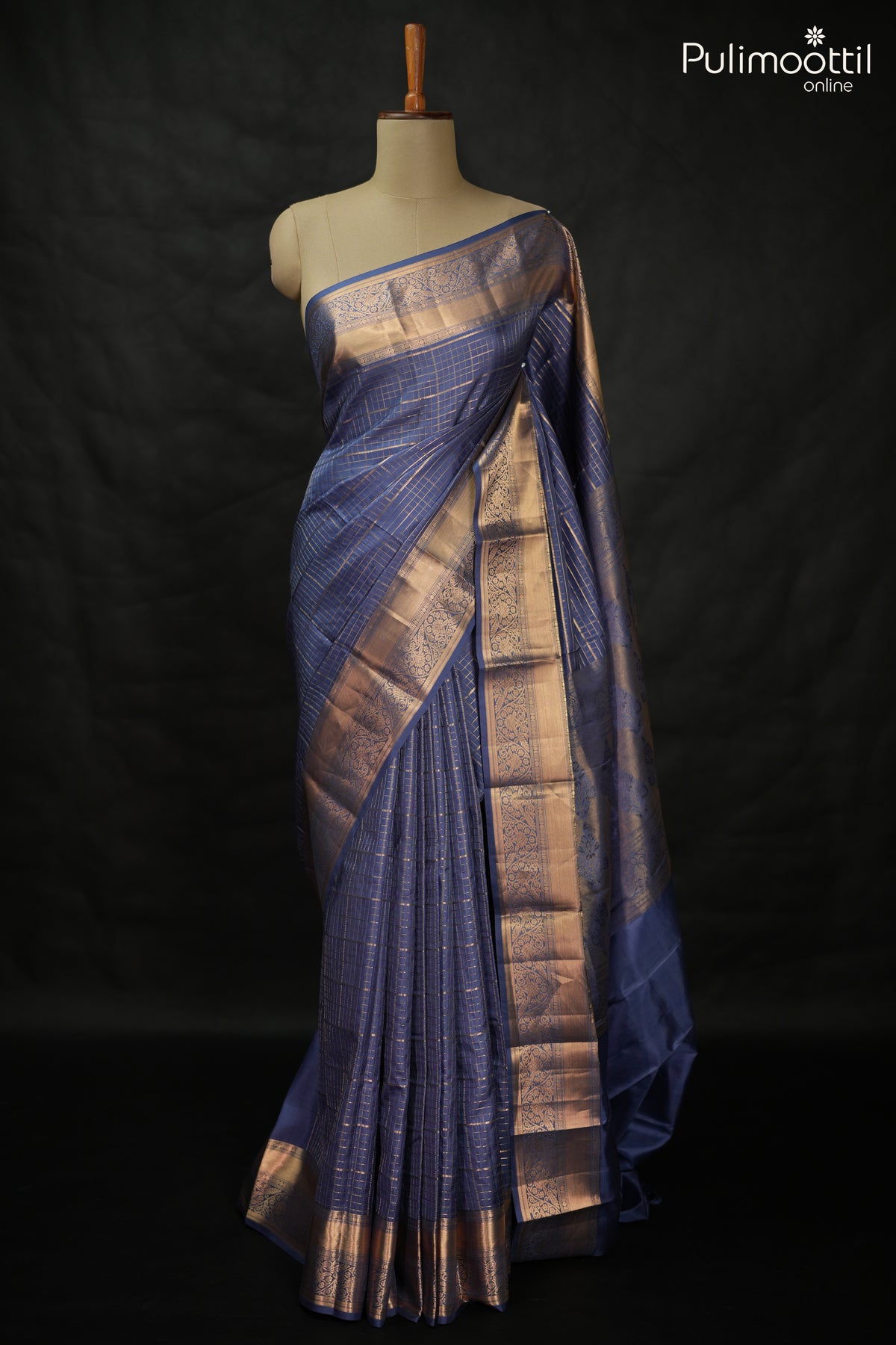 Muted Blue Colour Kanchipuram Designer Saree.