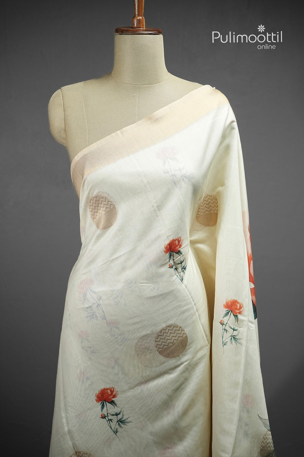 Off White Colour Semi Chanderi Traditional Saree