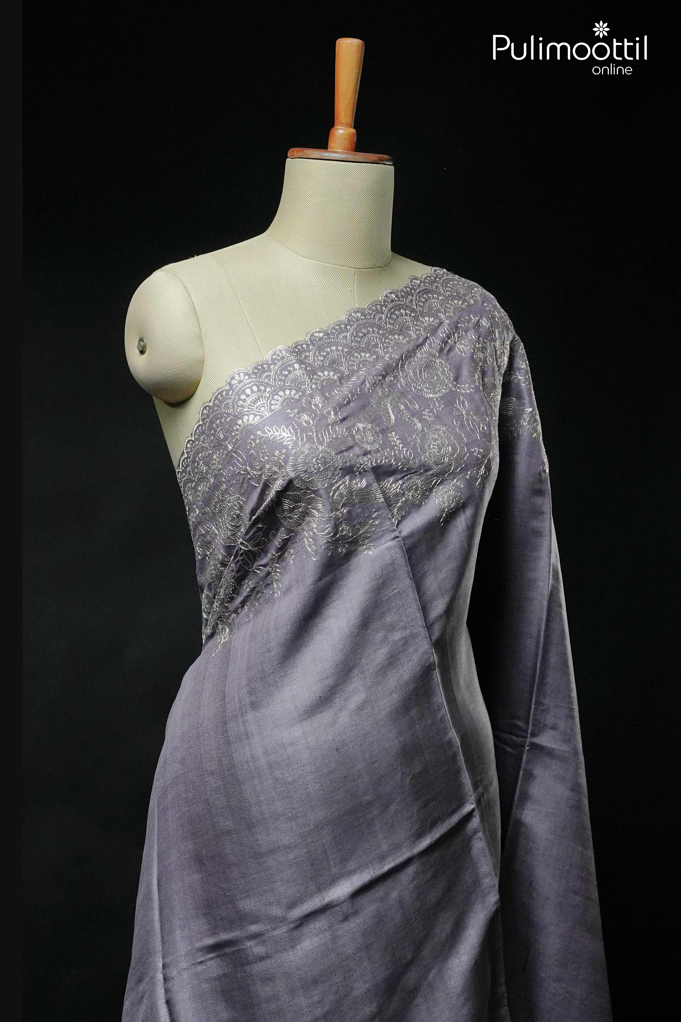Dark Lavender Colour Tussar Silk Saree.