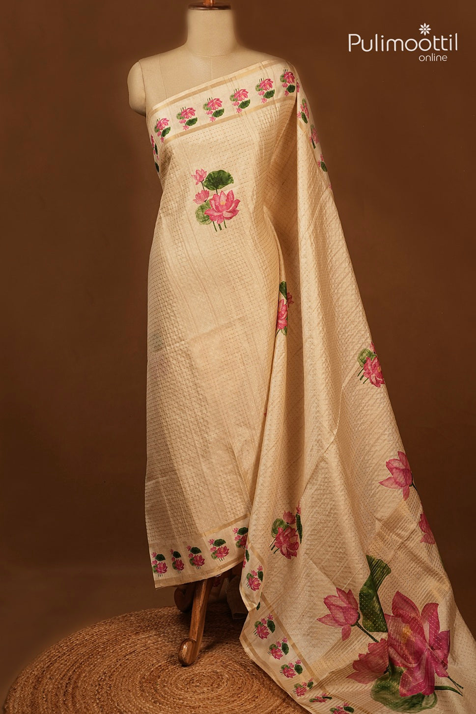 Ivory Colour Semi Jute Traditional Saree