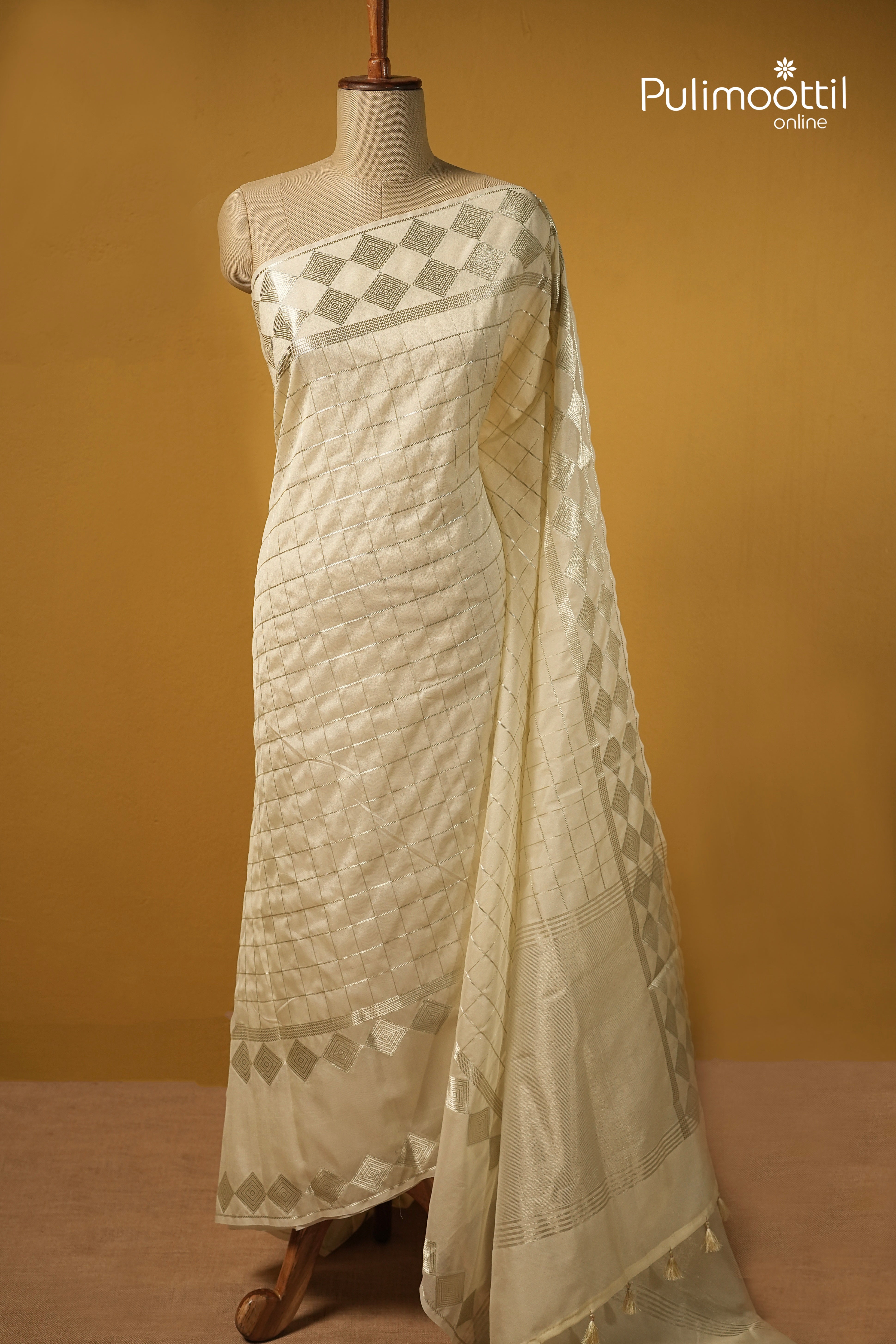 Ivory Colour Organza Traditional Saree