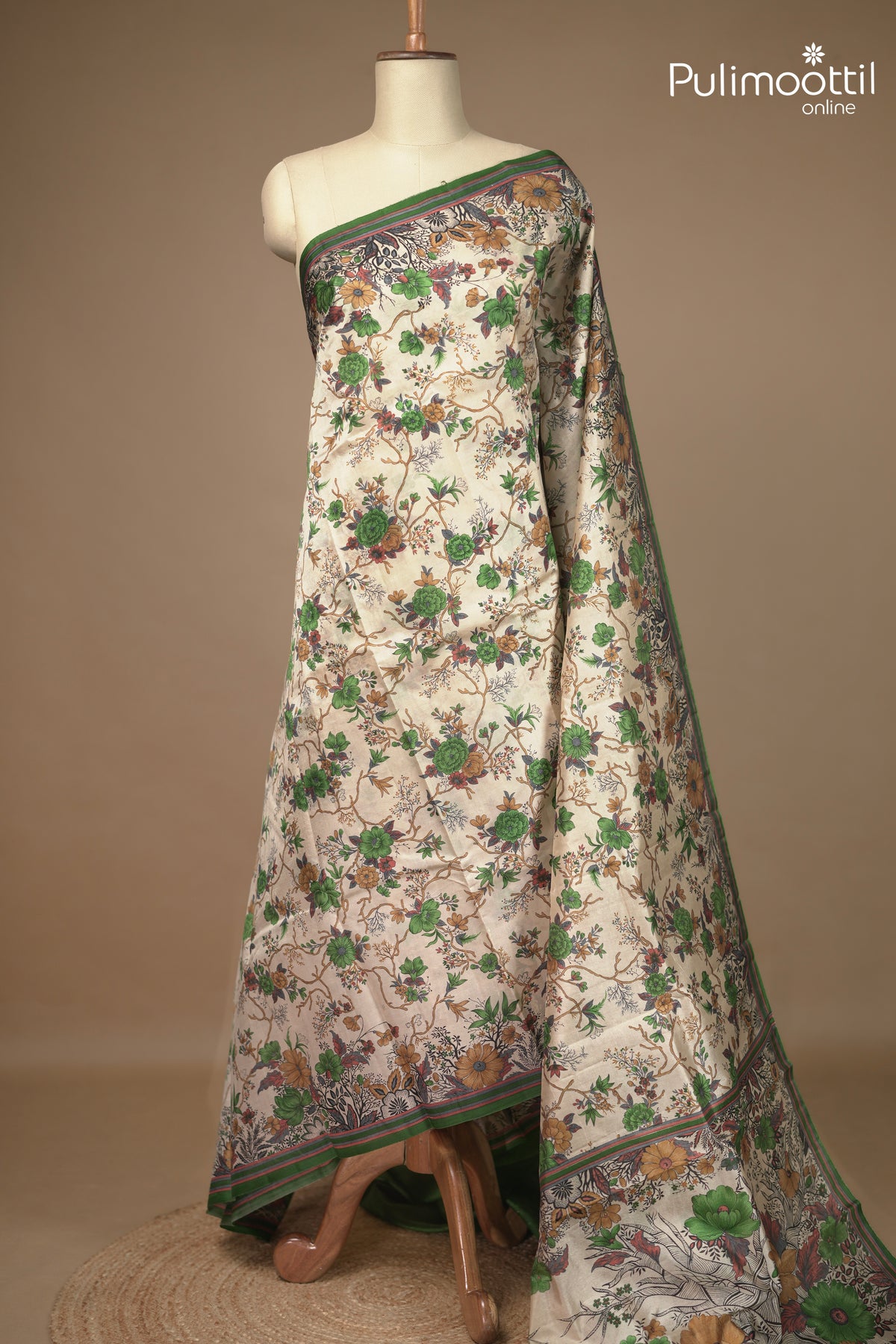 Ivory Colour Tussar Silk Saree