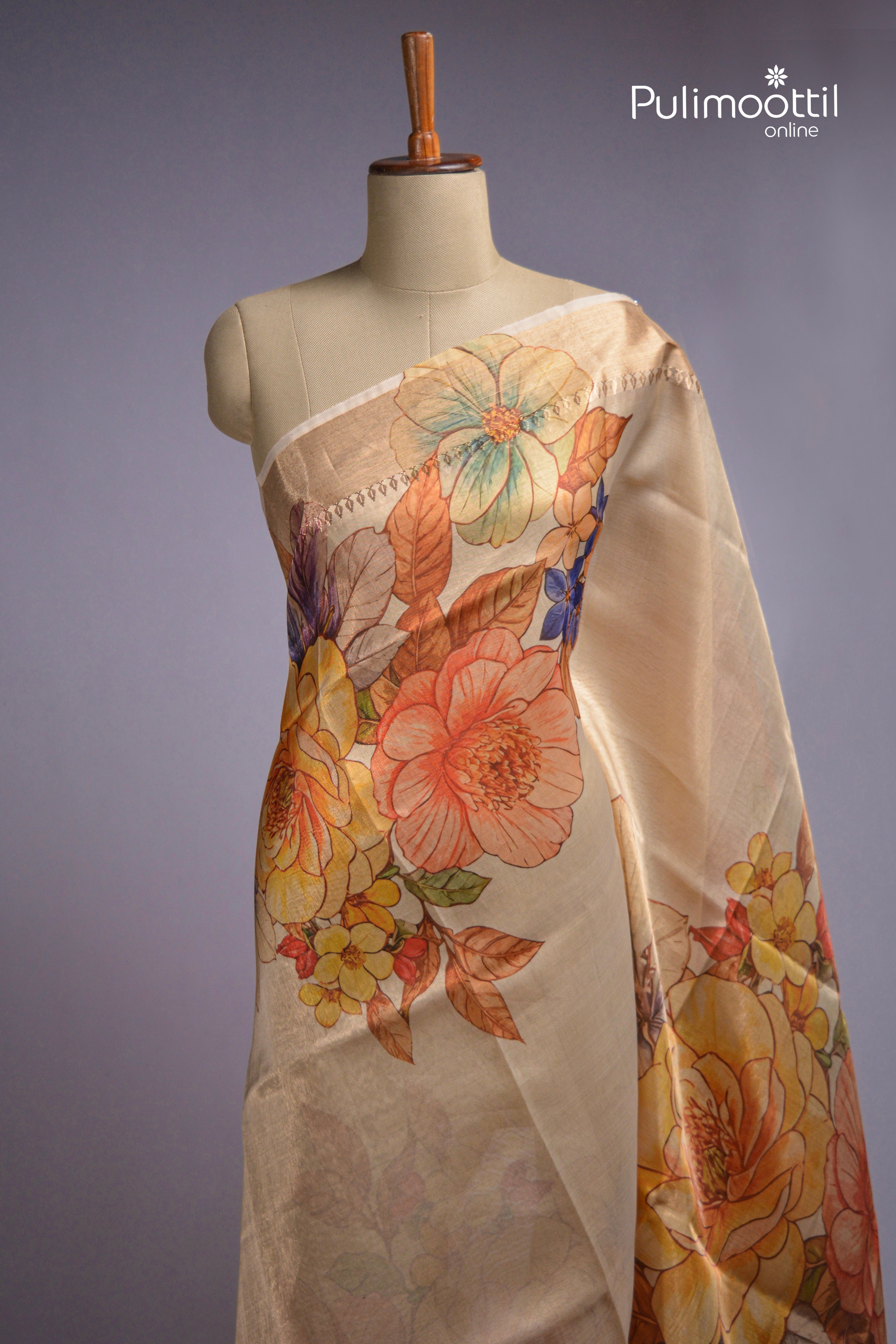 Light Golden Tissue Organza Traditional Saree