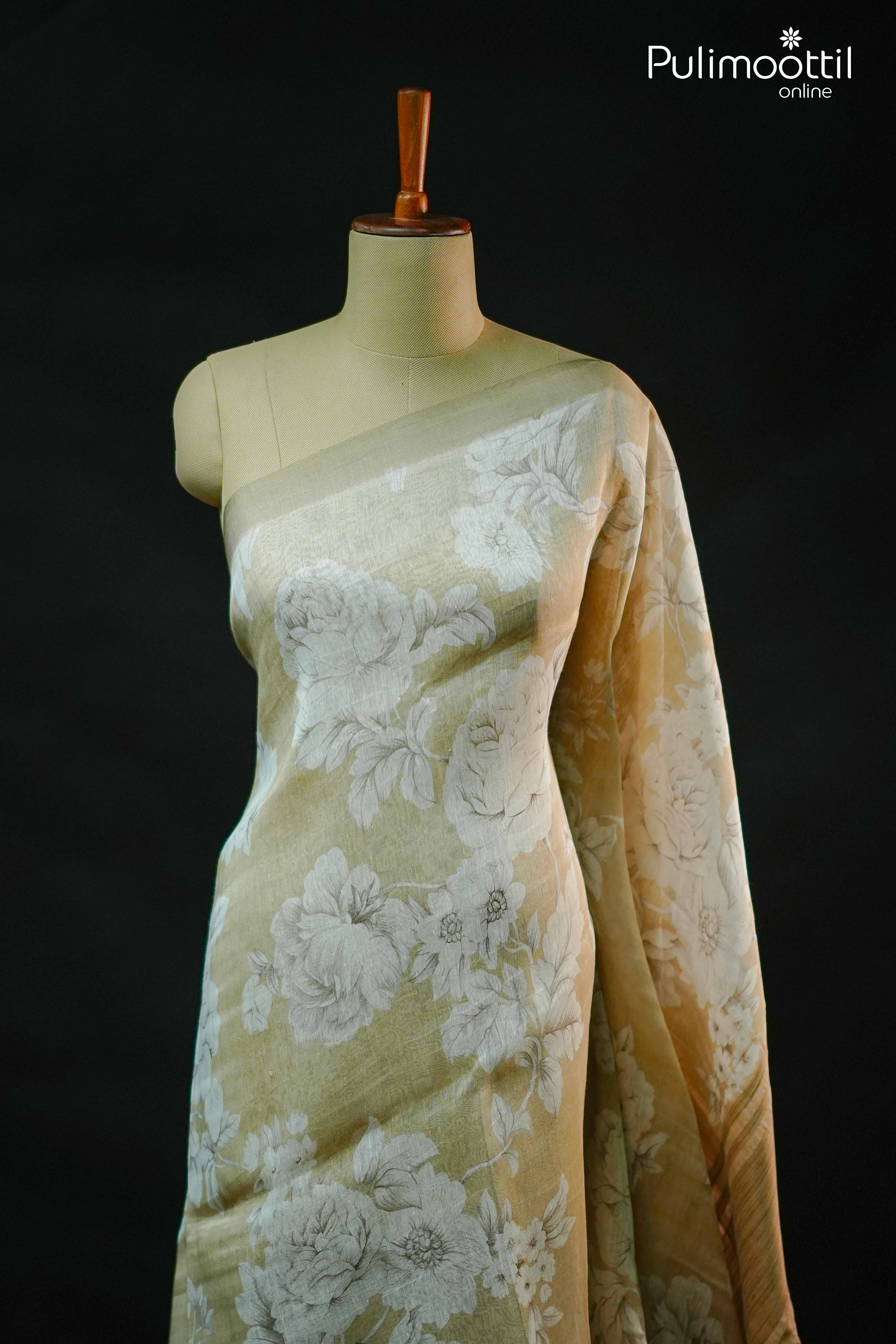Classic Taupe Colour Linen Silk Saree.