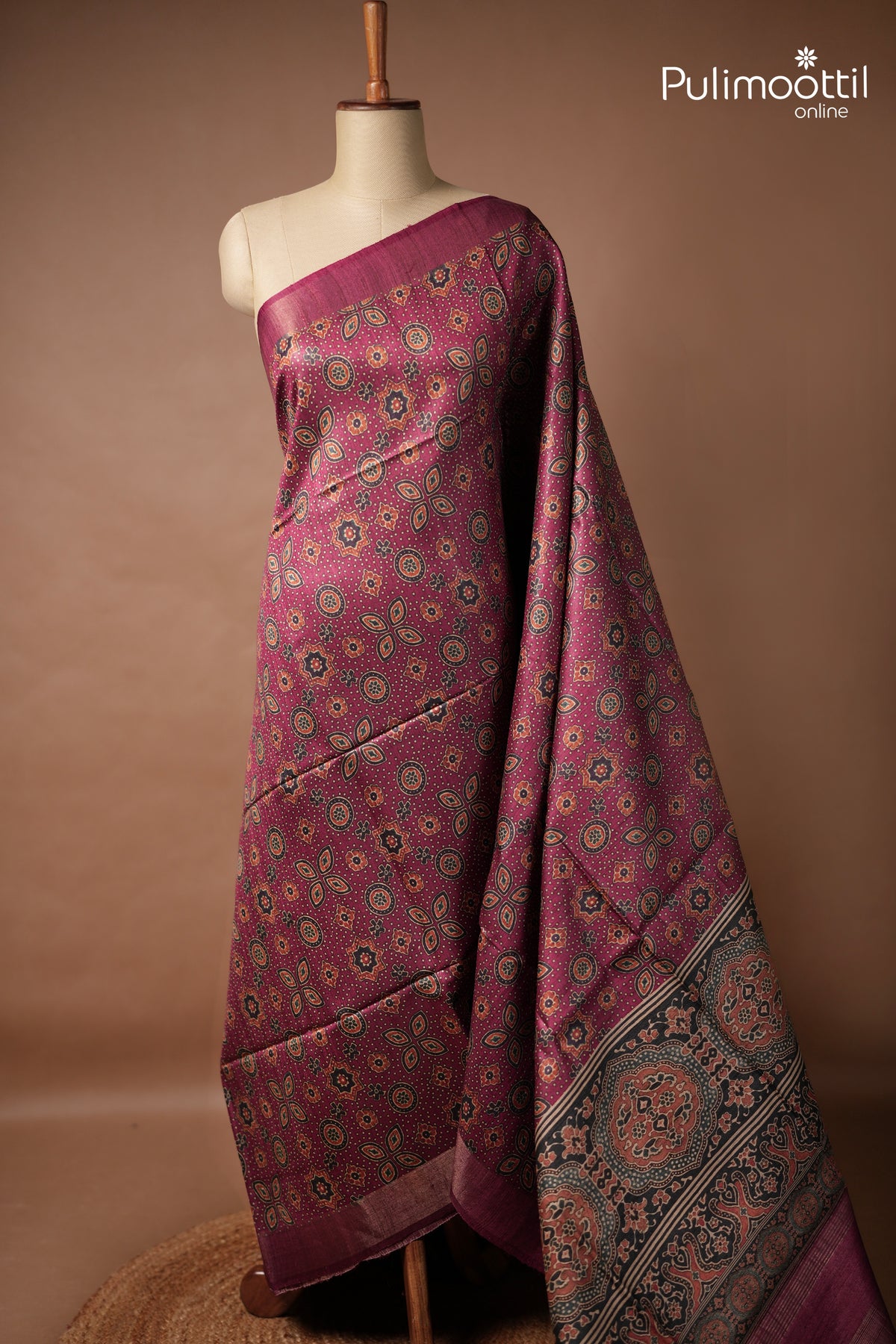 Dark Pink colour Jute Silk Saree