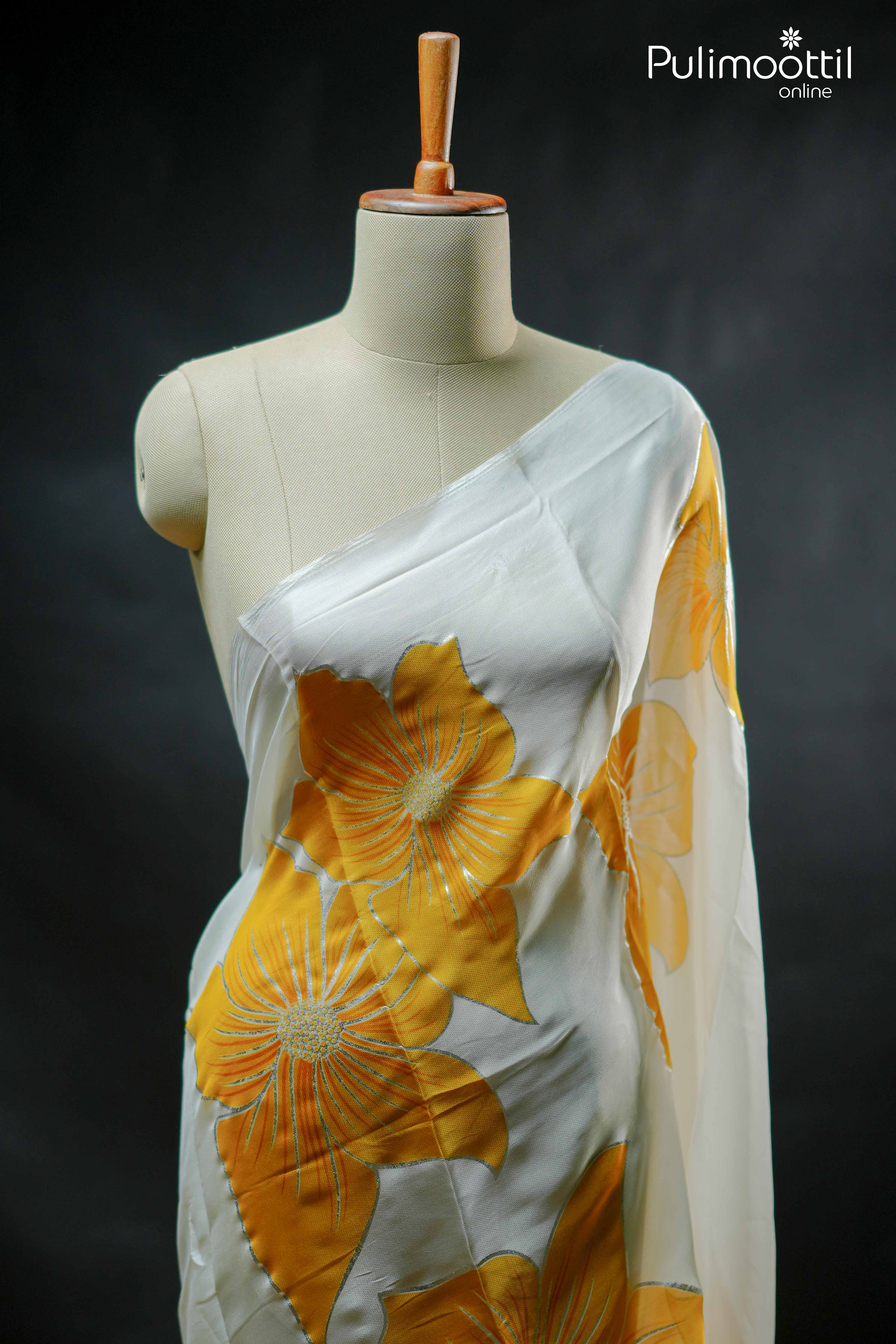Off White Colour Semi Soft Organza Saree.