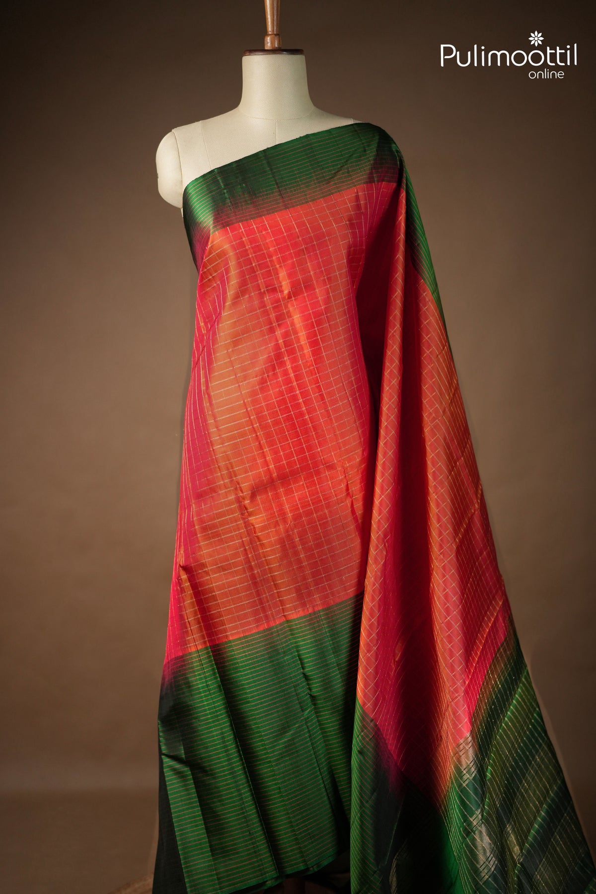 Red Orange Colour Kanchipuram Soft Silk Saree